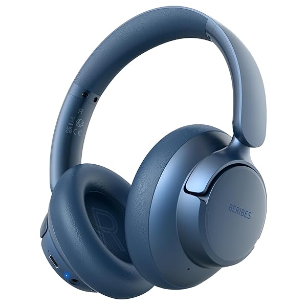 BERIBES BERIBES Hybrid Active Noise Cancelling Wireless Headphones 70H Playtime Bluetooth Deep Bass Soft Earpads Fast Charging Blue