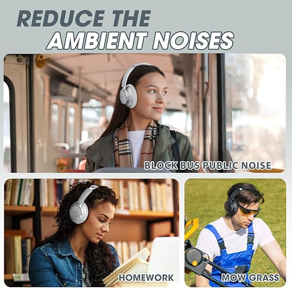 BERIBES BERIBES Hybrid Active Noise Cancelling Wireless Headphones 70H Playtime Bluetooth with Mic Deep Bass Soft Earpads Fast Charging Silver - View 9 of 9
