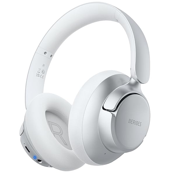 BERIBES BERIBES Hybrid Active Noise Cancelling Wireless Headphones 70H Playtime Bluetooth with Mic Deep Bass Soft Earpads Fast Charging Silver