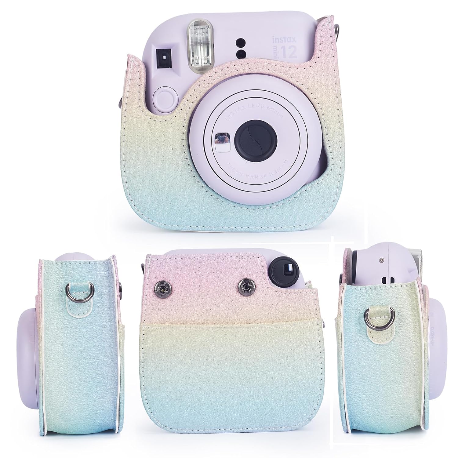 Phetium Phetium Instant Mini 12 Camera Protective Case PU Leather Bag with Pocket Adjustable Shoulder Strap Shining Rainbow Compatible with Instax Mini 12 11 - View 2 of 9