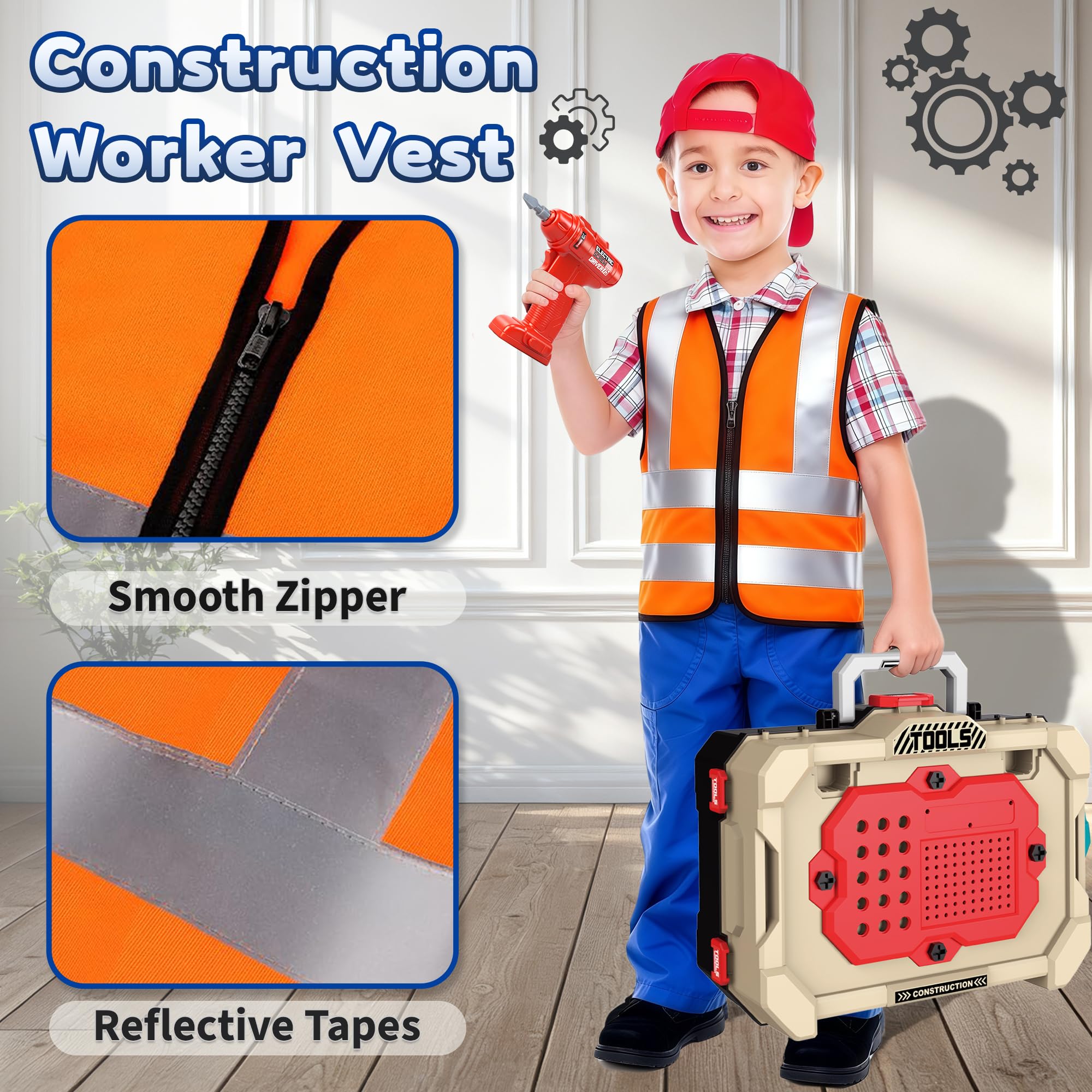 SLTBEH Toddler Tool Bench Set 78pcs Construction Toy for Kids Ages 3-5 Workbench Playset with Drill Perfect Birthday Gift for Boys and Girls Red - View 2 of 7