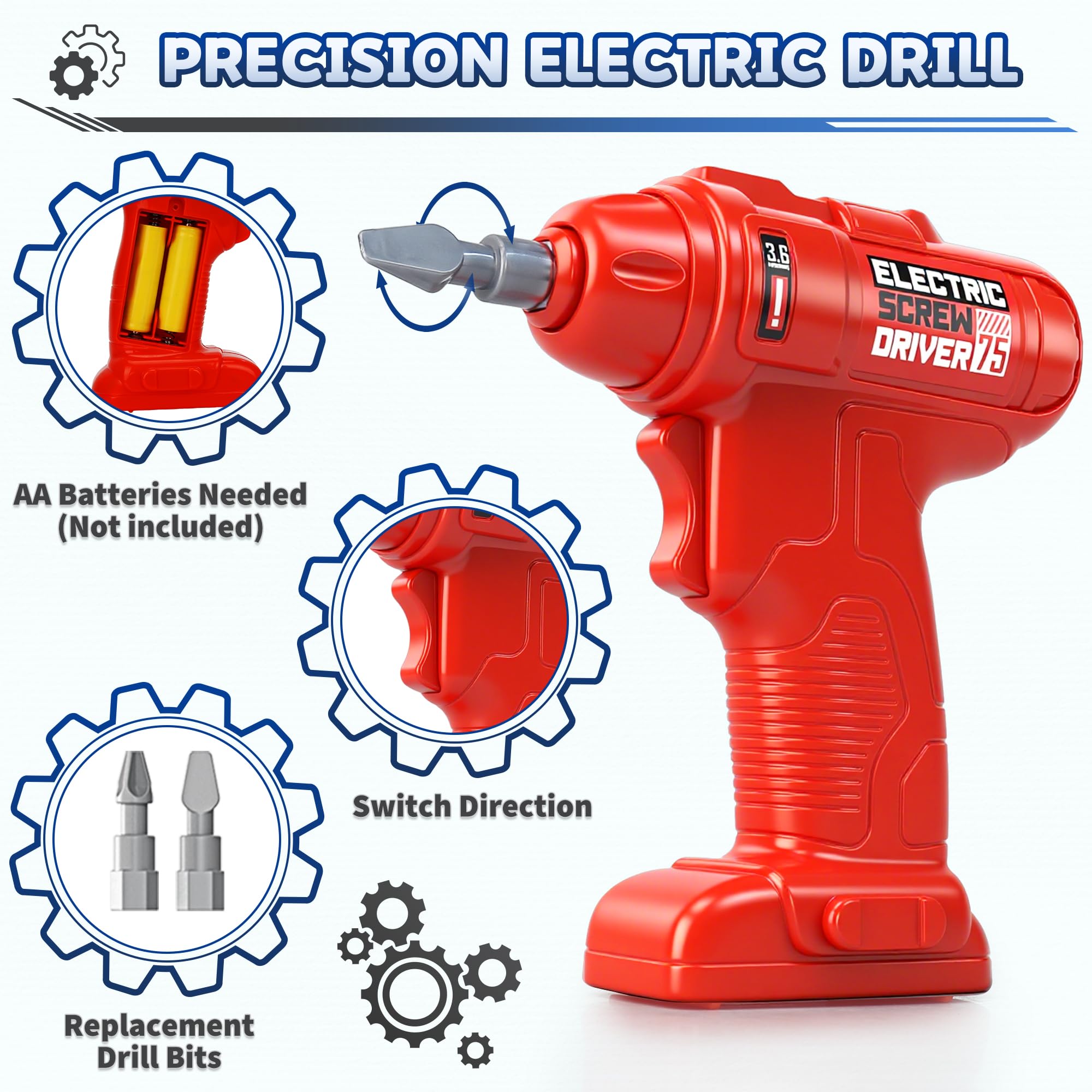 SLTBEH Toddler Tool Bench Set 78pcs Construction Toy for Kids Ages 3-5 Workbench Playset with Drill Perfect Birthday Gift for Boys and Girls Red - View 3 of 7