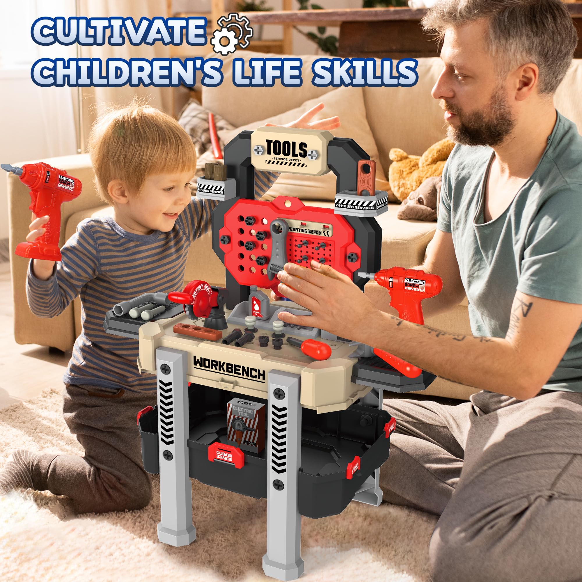 SLTBEH Toddler Tool Bench Set 78pcs Construction Toy for Kids Ages 3-5 Workbench Playset with Drill Perfect Birthday Gift for Boys and Girls Red - View 5 of 7