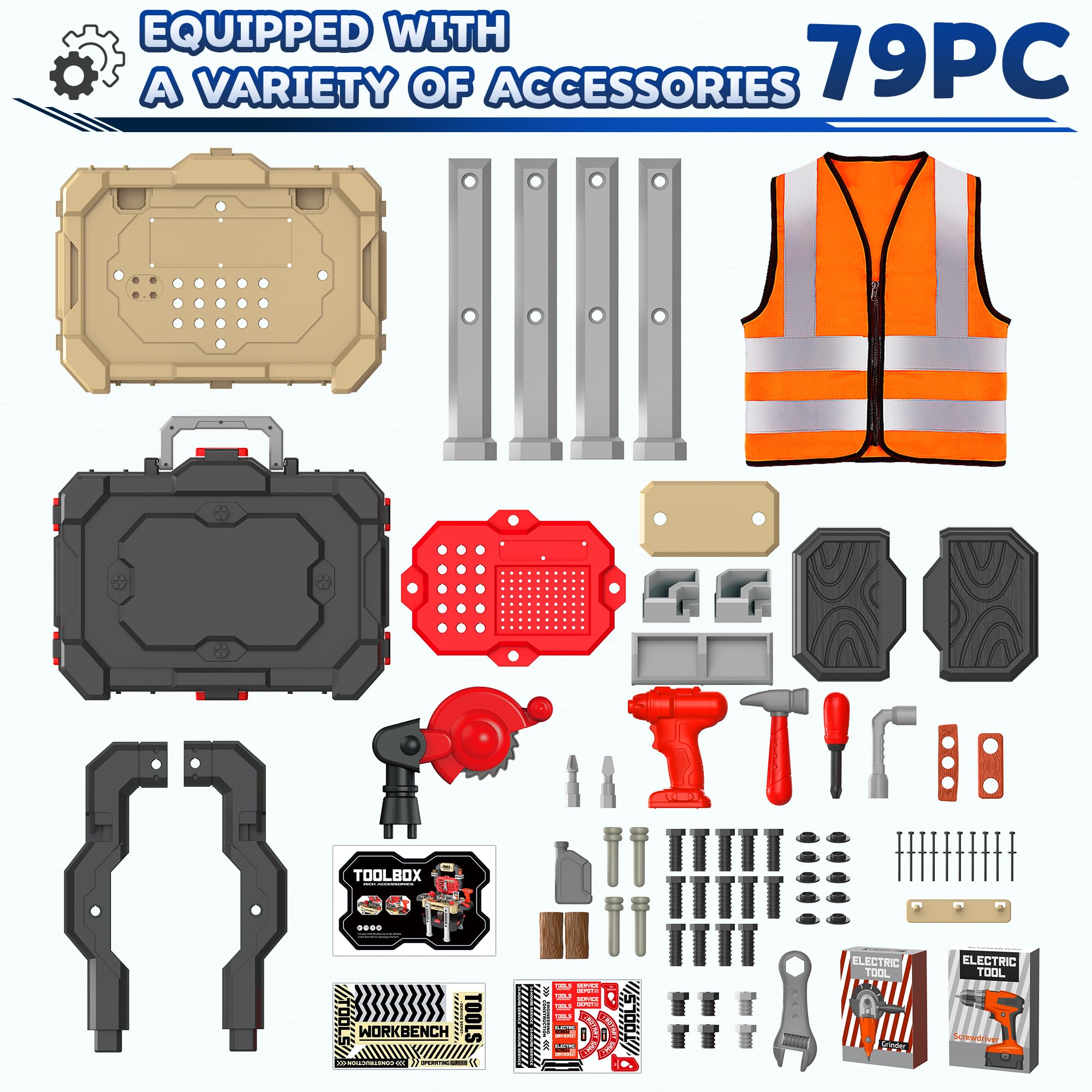 SLTBEH Toddler Tool Bench Set 78pcs Construction Toy for Kids Ages 3-5 Workbench Playset with Drill Perfect Birthday Gift for Boys and Girls Red - View 6 of 7