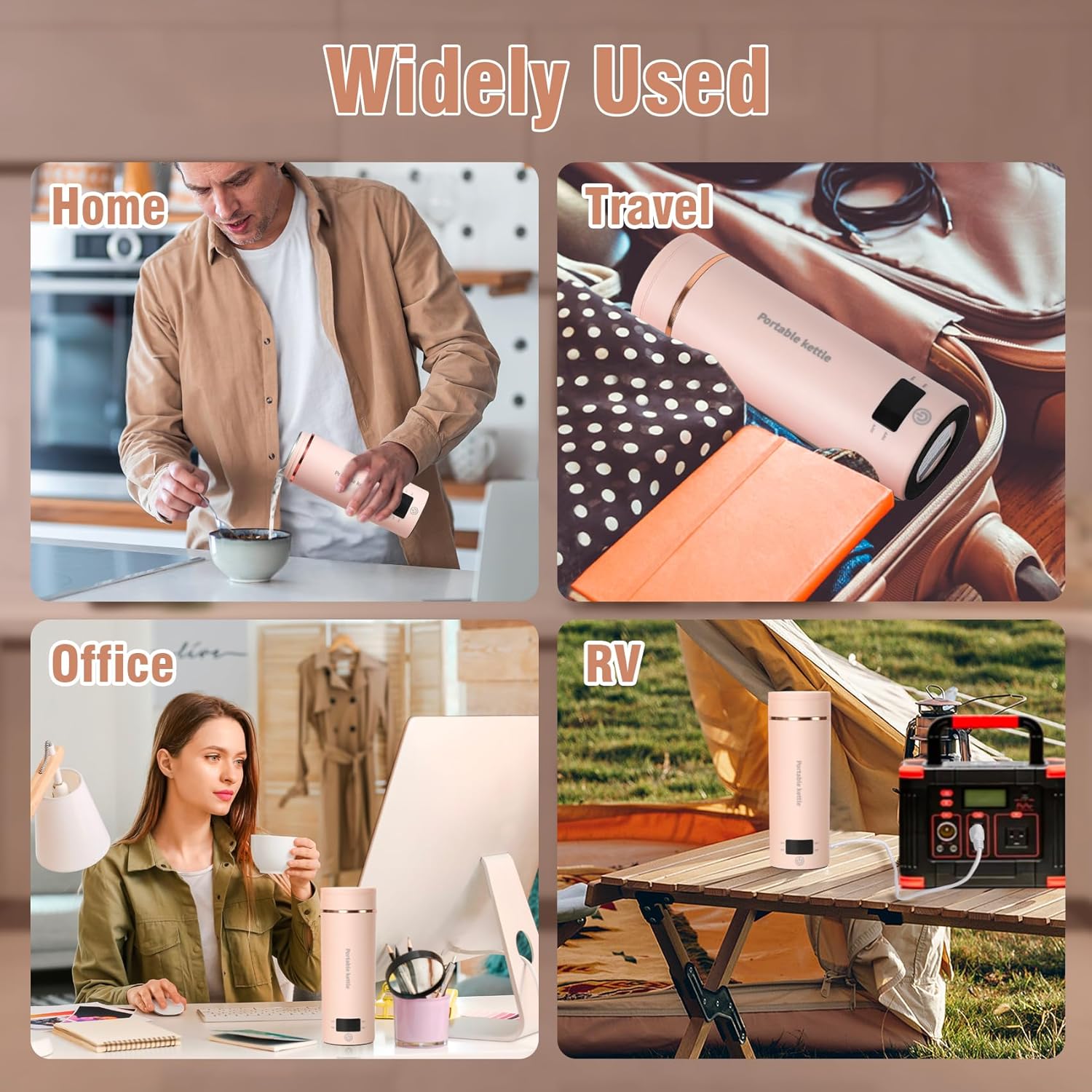 Touxila Travel Electric Kettle Portable Mini 400ml Stainless Steel Fast Boiling Water with 4 Temperature Settings and Auto Shut-Off Pink - View 7 of 7