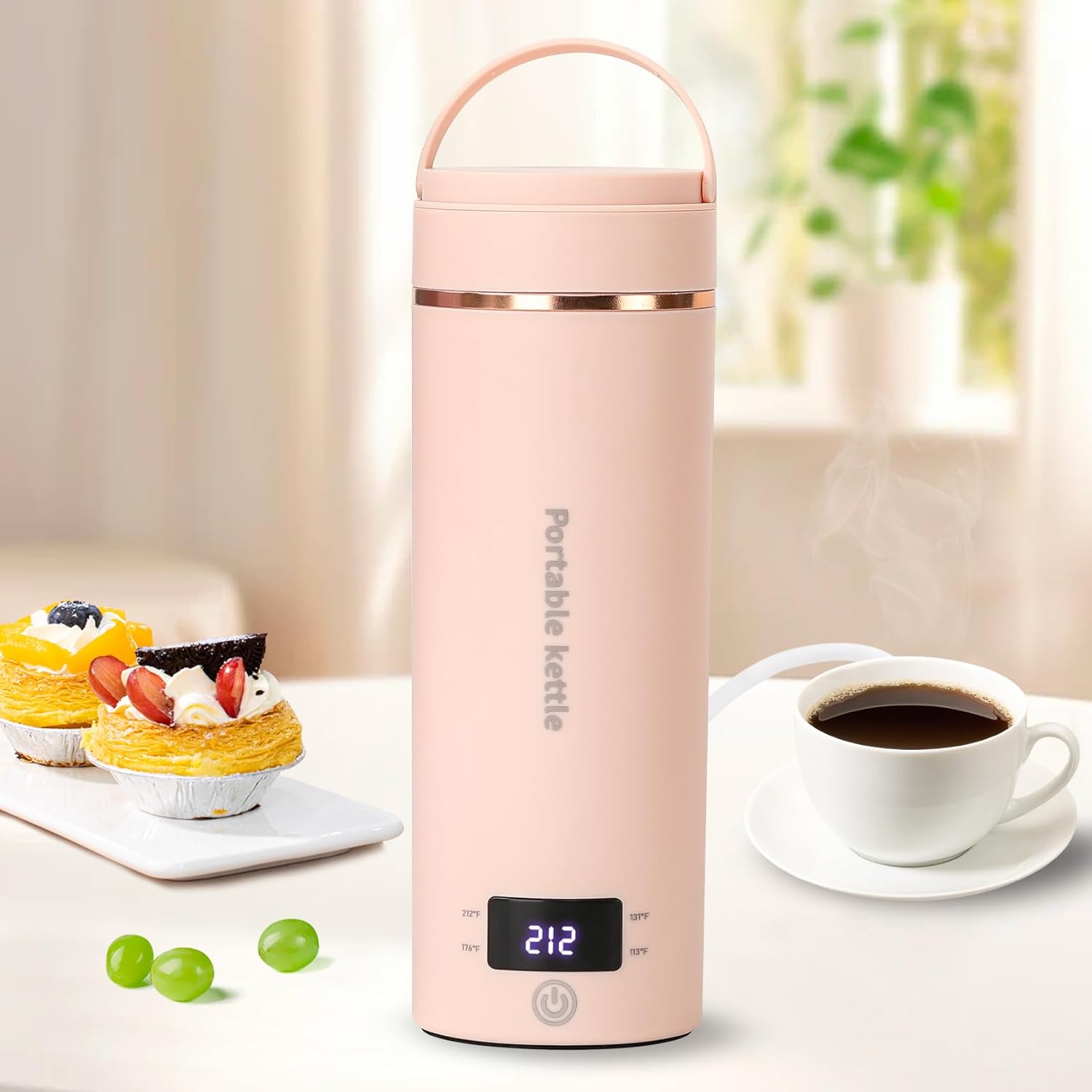 Touxila Travel Electric Kettle Portable Mini 400ml Stainless Steel Fast Boiling Water with 4 Temperature Settings and Auto Shut-Off Pink