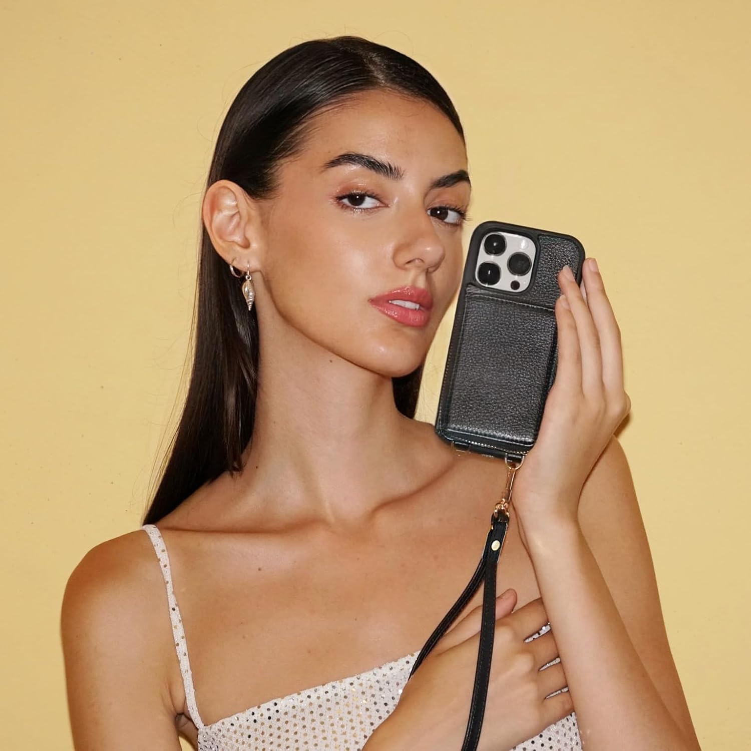 ZVE ZVE iPhone 15 Pro Wallet Case Crossbody Purse with Card Holder Zipper Leather RFID Blocking Cover for Women Black 6.1 inch - View 4 of 9