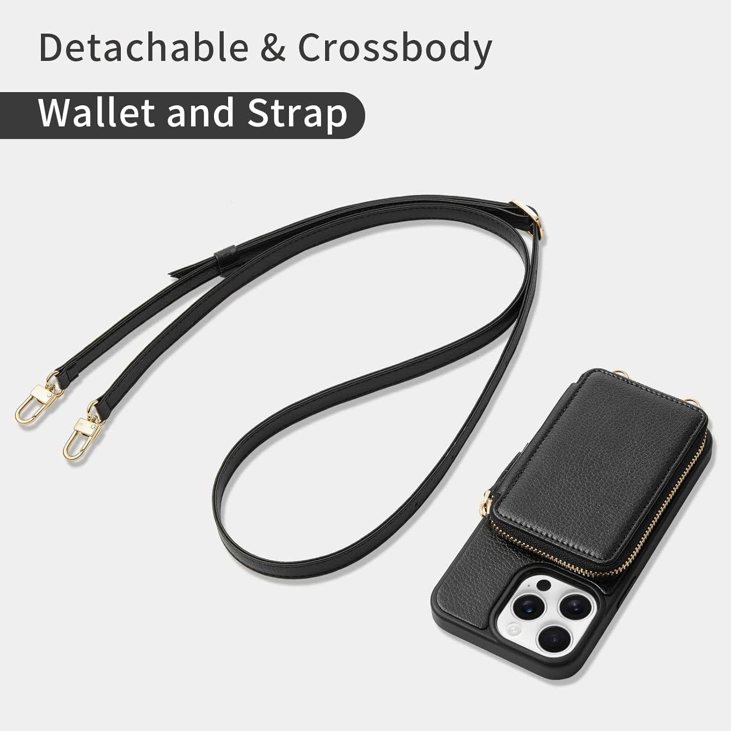 ZVE ZVE iPhone 15 Pro Wallet Case Crossbody Purse with Card Holder Zipper Leather RFID Blocking Cover for Women Black 6.1 inch - View 5 of 9