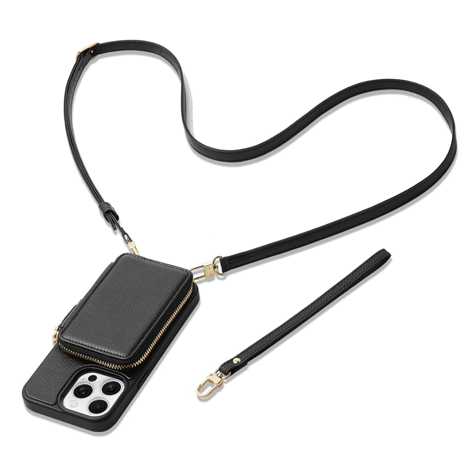 ZVE ZVE iPhone 15 Pro Wallet Case Crossbody Purse with Card Holder Zipper Leather RFID Blocking Cover for Women Black 6.1 inch - View 8 of 9