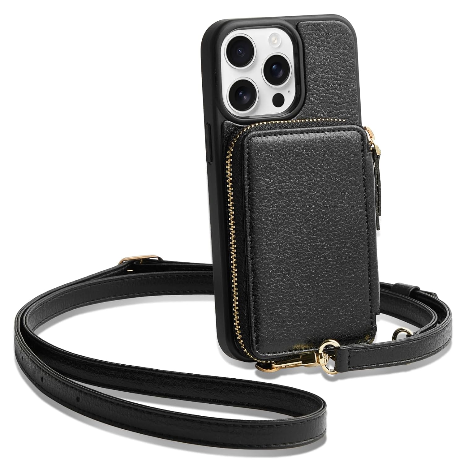 ZVE ZVE iPhone 15 Pro Wallet Case Crossbody Purse with Card Holder Zipper Leather RFID Blocking Cover for Women Black 6.1 inch