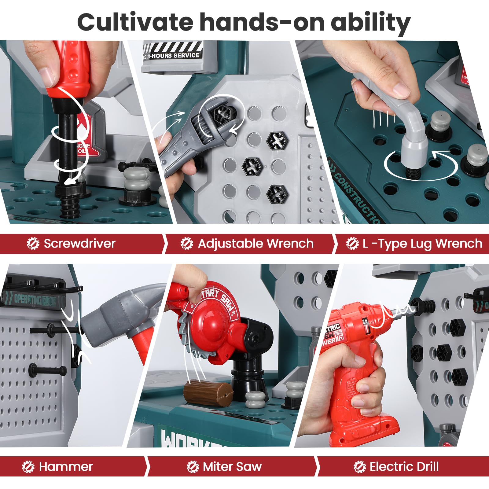 Senekoy Kids Tool Bench with Electric Drill and 78 Realistic Toy Tools for Pretend Play Large Size Toddler Workbench for Boys Green - View 3 of 7