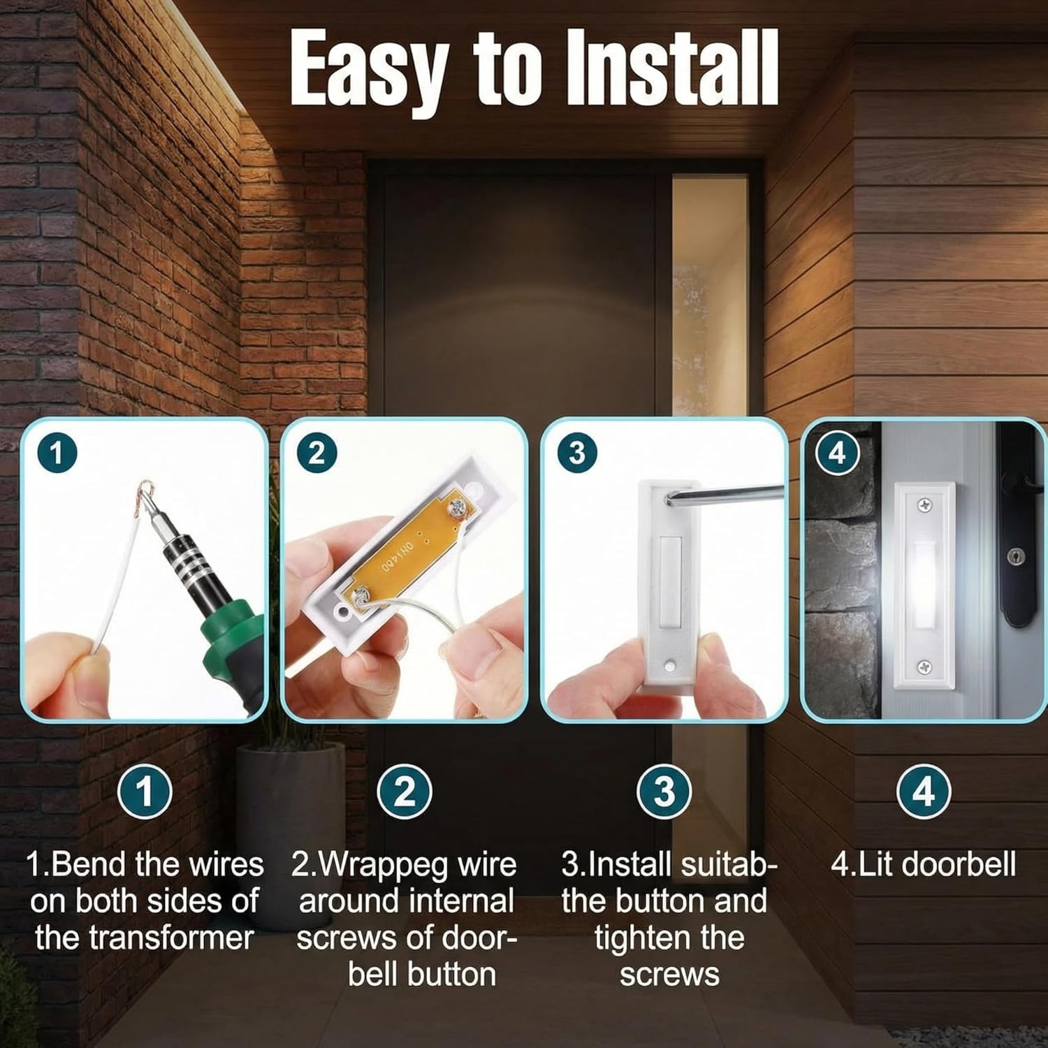 Saillong Saillong Lighted Doorbell Button 2 Pack Wall Mounted Garage Door Opener Switch with LED Light Compatible with Most Doorbell Chimes White - View 4 of 7