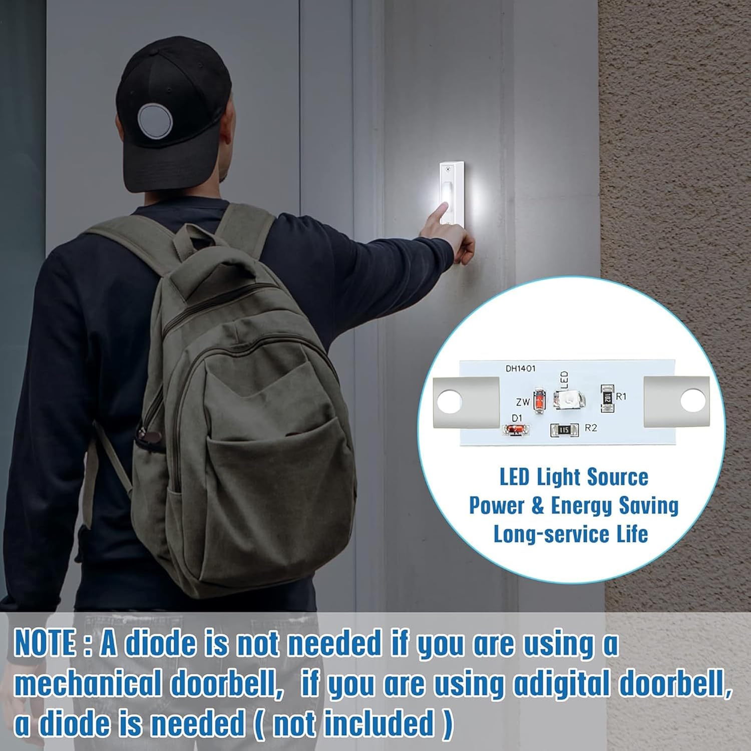 Saillong Saillong Lighted Doorbell Button 2 Pack Wall Mounted Garage Door Opener Switch with LED Light Compatible with Most Doorbell Chimes White - View 5 of 7