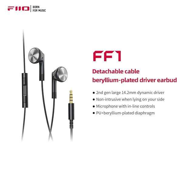 FiiO FiiO FF1 HiFi Wired Bass Earbuds with 14.2mm Dynamic Microphone for Gaming & Meetings - Black - View 4 of 8