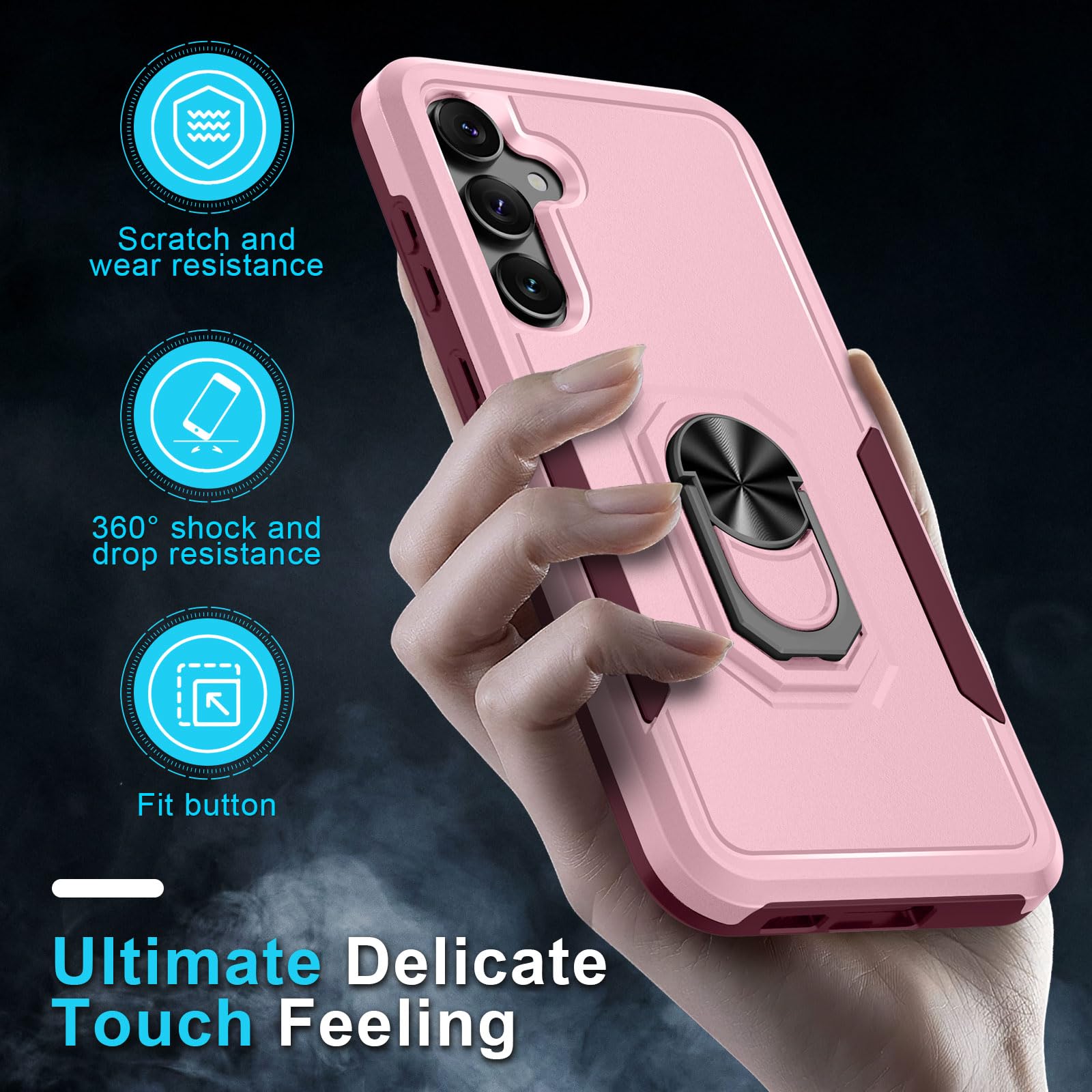 Janmitta Janmitta Heavy Duty Shockproof Case for Samsung Galaxy S23 FE with Screen Protectors and Kickstand in Cute Pink 2023 - View 6 of 7