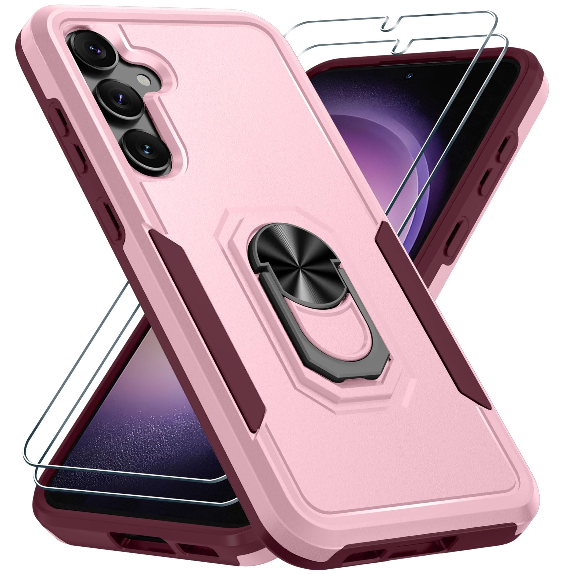 Janmitta Janmitta Heavy Duty Shockproof Case for Samsung Galaxy S23 FE with Screen Protectors and Kickstand in Cute Pink 2023