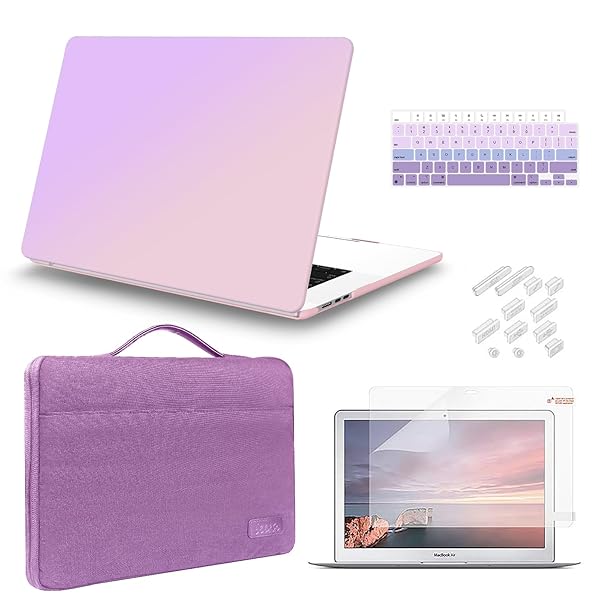 iCasso iCasso Gradient Purple Hard Shell Case and Sleeve for MacBook Air 15 inch 2023 2024 2025 with Screen Protector and Keyboard Cover