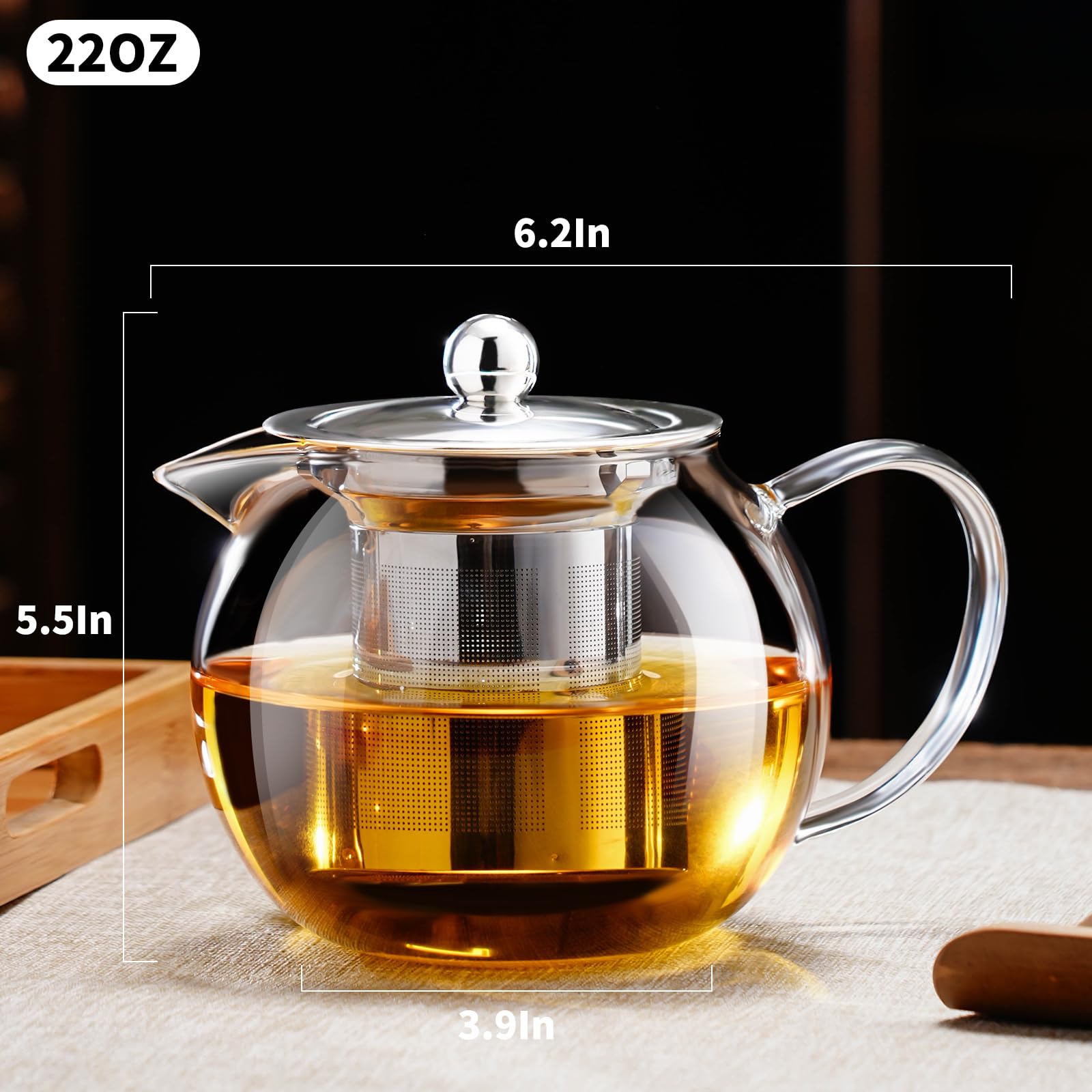 PARACITY PARACITY Glass Teapot 22 OZ with Stainless Steel Infuser for Blooming and Loose Leaf Tea Ideal for Camping and Travel - View 4 of 6
