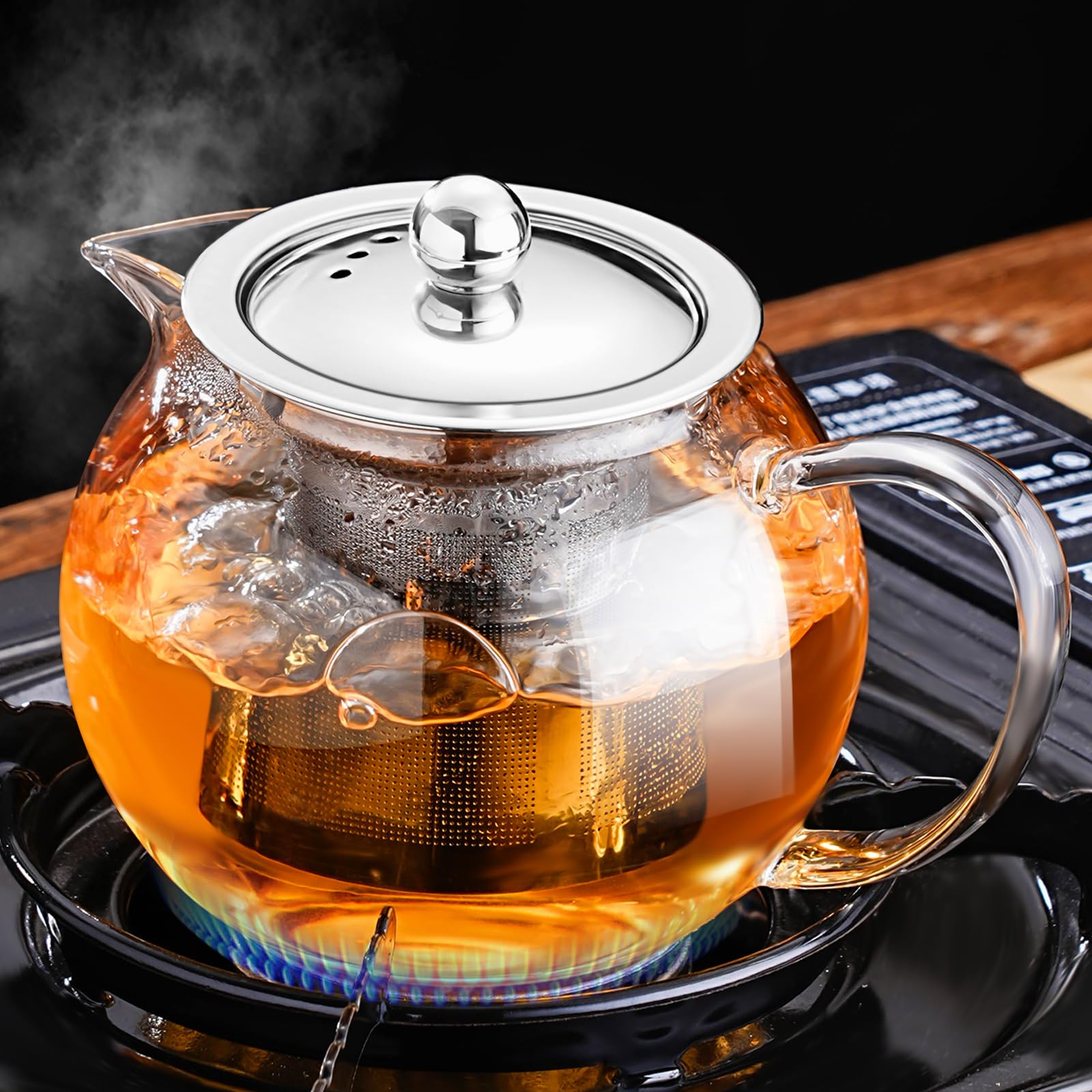 PARACITY PARACITY Glass Teapot 22 OZ with Stainless Steel Infuser for Blooming and Loose Leaf Tea Ideal for Camping and Travel