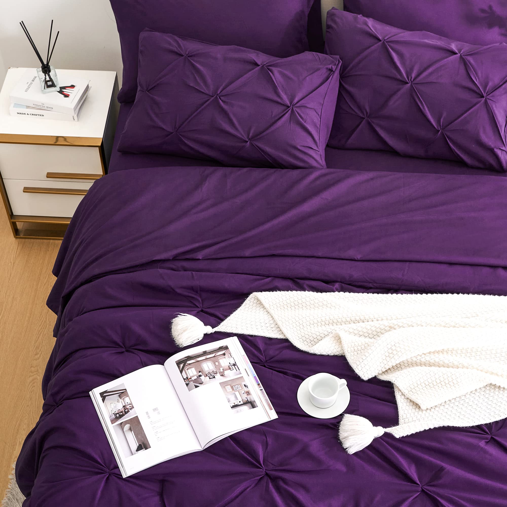 Ubauba Ubauba 7pc Purple Comforter Set Queen Size All Season Pintuck Bedding Bed in a Bag with Sheets Pinched Pleat Design - View 3 of 6