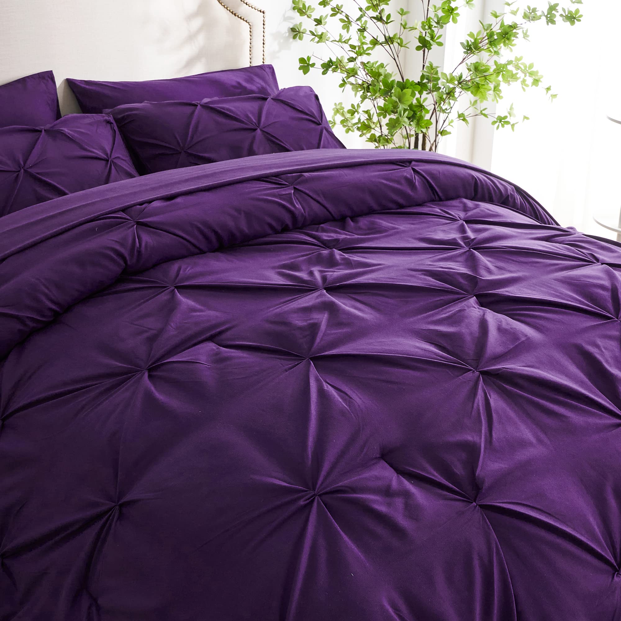 Ubauba Ubauba 7pc Purple Comforter Set Queen Size All Season Pintuck Bedding Bed in a Bag with Sheets Pinched Pleat Design - View 4 of 6