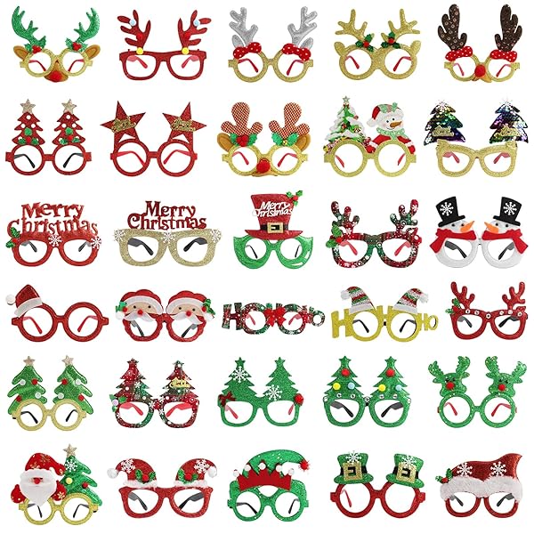 Halovin 30Pcs Christmas Glasses Frames for Kids Funny Holiday Party Favors Photo Booth Props for Christmas Parties and Classroom Activities