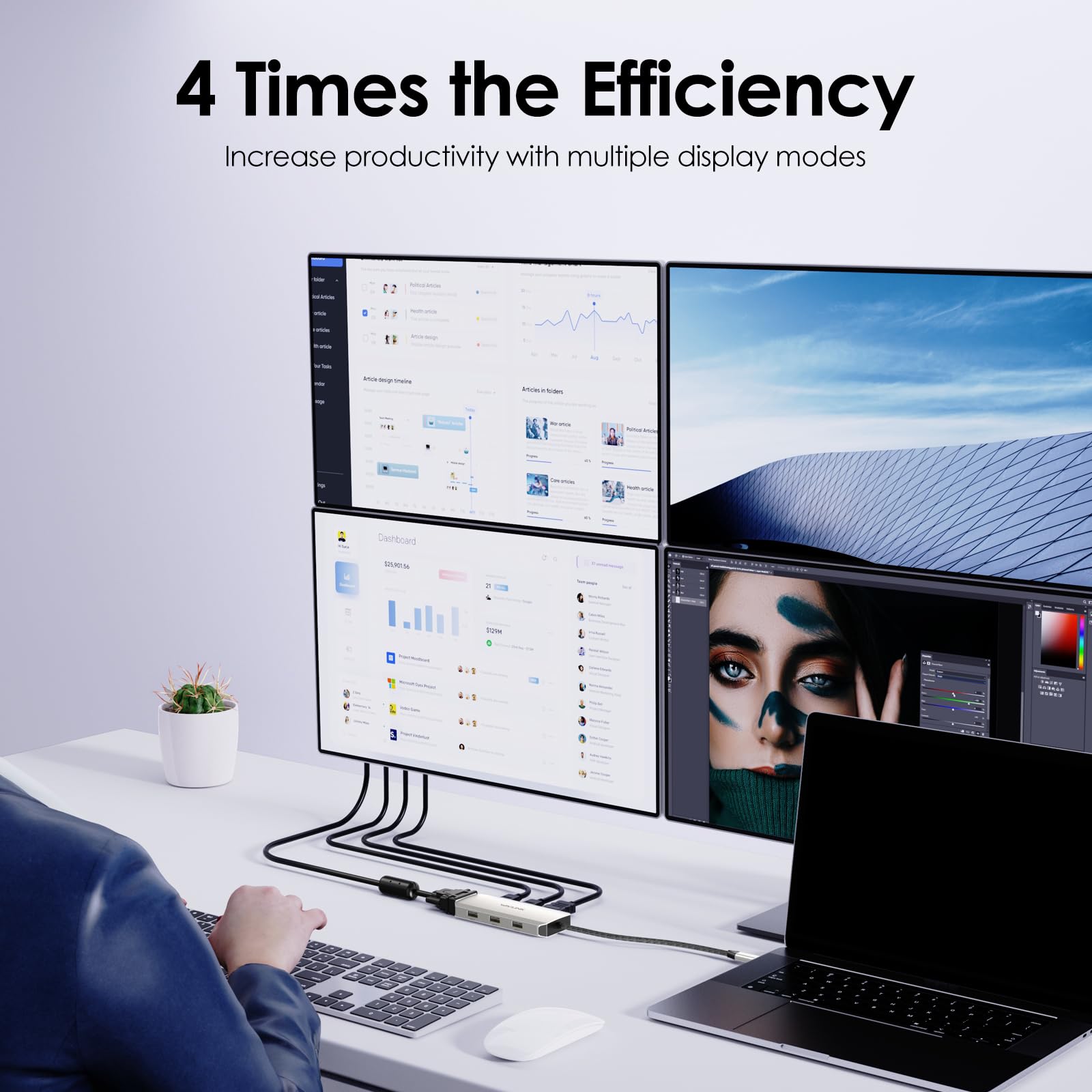 WAVLINK USB C Docking Station for MacBook Dell XPS Lenovo Yoga HP Laptops Dual HDMI Displayport VGA USB Hub Adapter Silver - View 5 of 9