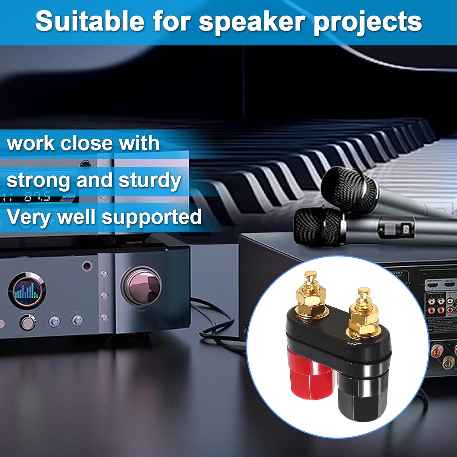 JUZITAO JUZITAO 10PCS 4mm Banana Binding Post Dual 2-Way Speaker Terminal Connectors Gold Plated Insulated for Power Amplifier - View 4 of 7