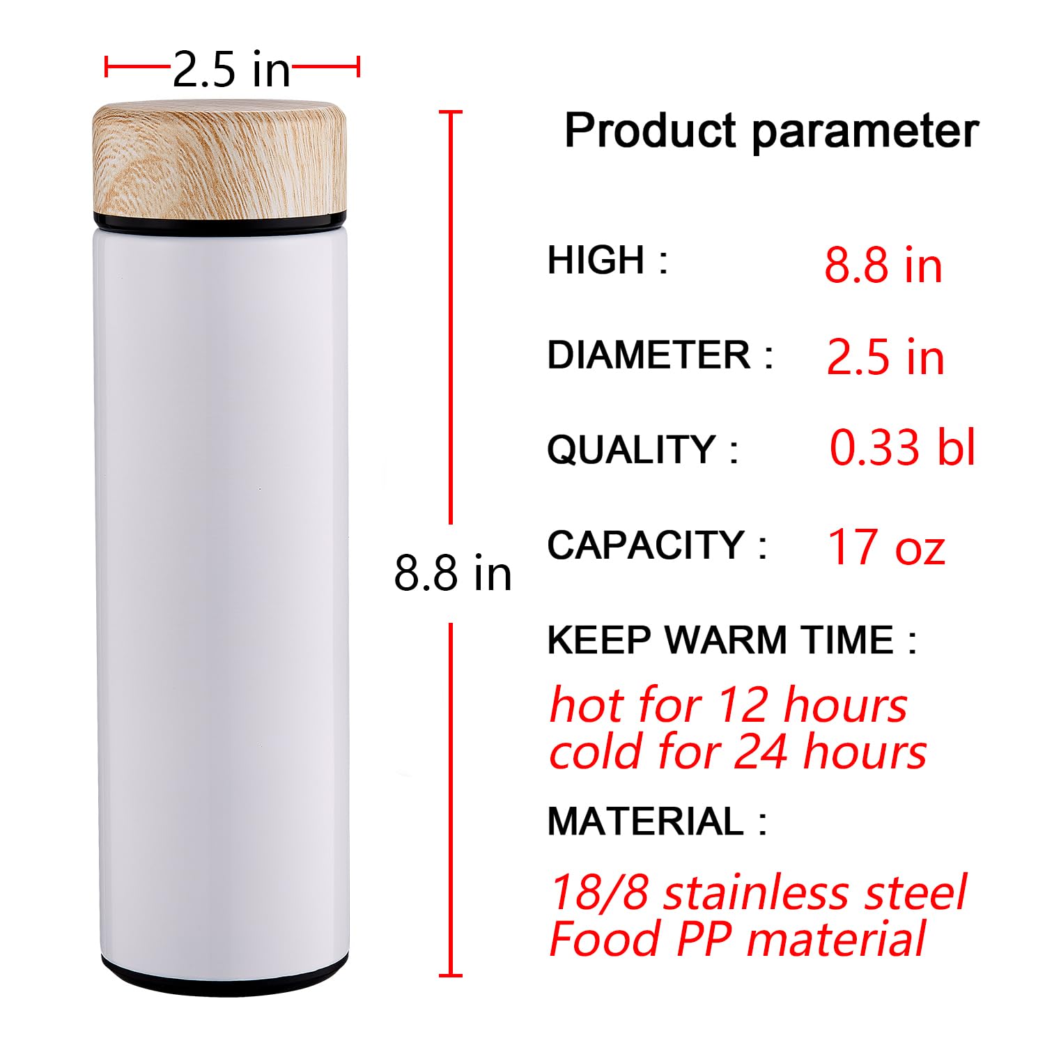 Boenkush 15oz Stainless Steel Water Bottle Insulated Thermos Flask Leak Proof Keeps Drinks Hot Cold Ideal for Coffee Tea Water White - View 2 of 7