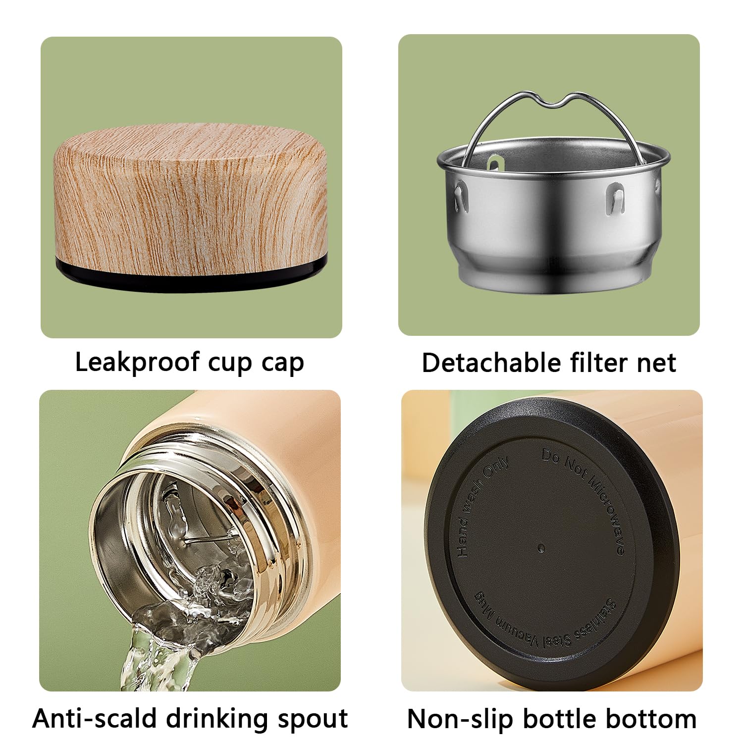 Boenkush 15oz Stainless Steel Water Bottle Insulated Thermos Flask Leak Proof Keeps Drinks Hot Cold Ideal for Coffee Tea Water White - View 3 of 7