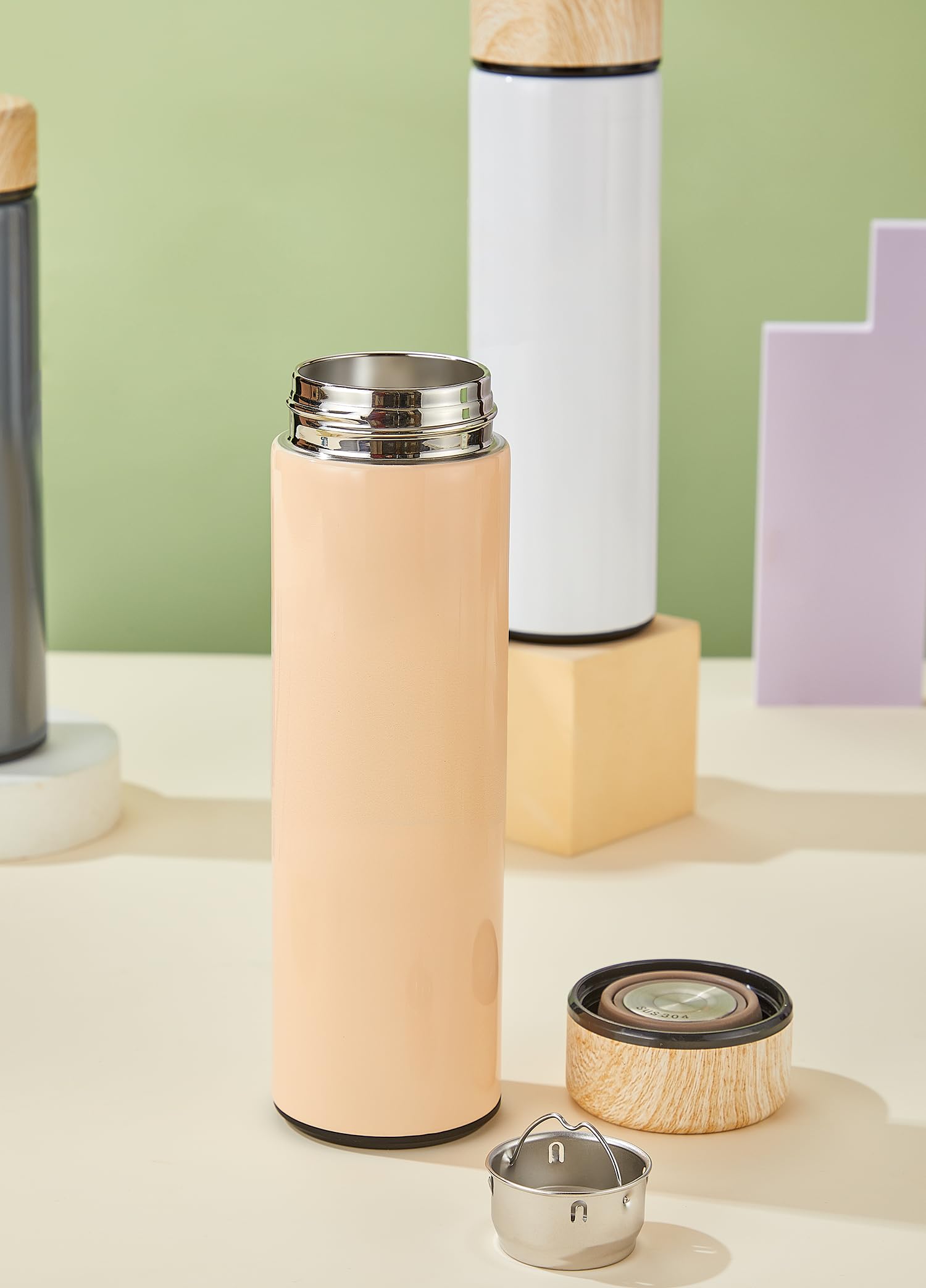 Boenkush 15oz Stainless Steel Water Bottle Insulated Thermos Flask Leak Proof Keeps Drinks Hot Cold Ideal for Coffee Tea Water White - View 4 of 7