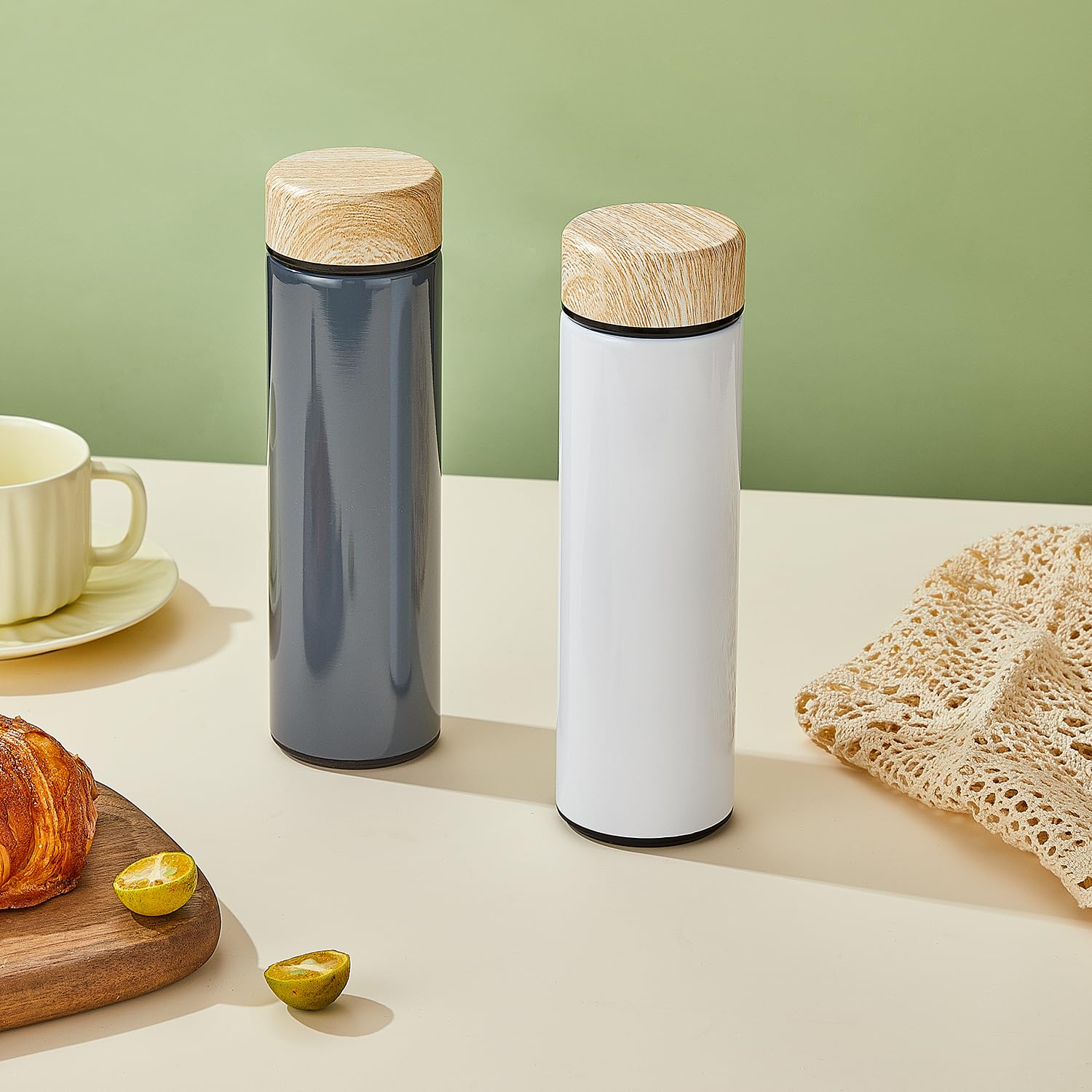 Boenkush 15oz Stainless Steel Water Bottle Insulated Thermos Flask Leak Proof Keeps Drinks Hot Cold Ideal for Coffee Tea Water White - View 5 of 7