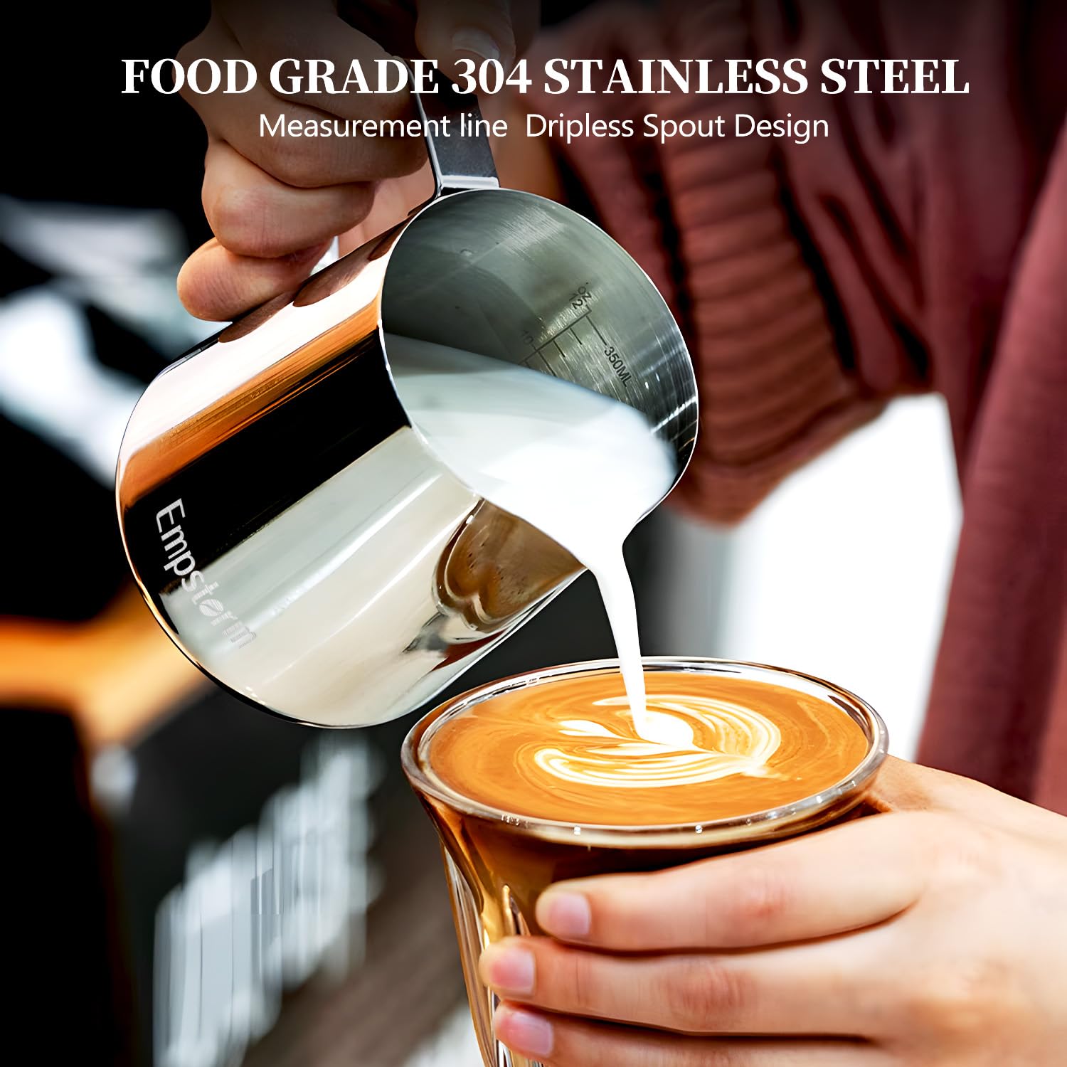 Empstorm Milk Frothing Pitcher 350ml Stainless Steel Steamer Cup for Cafe Americano Hot Chocolate and Drip Coffee Machines - View 4 of 8