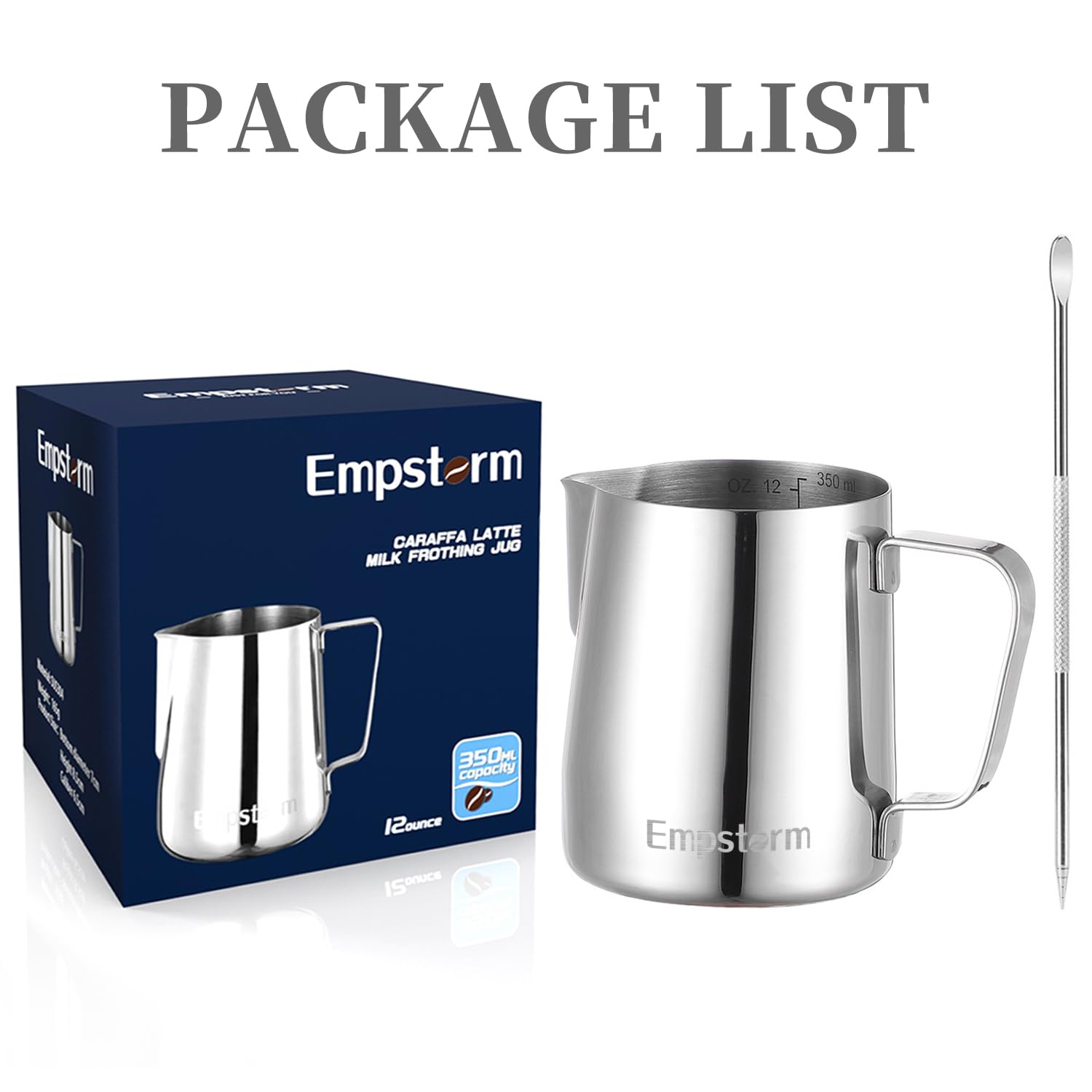 Empstorm Milk Frothing Pitcher 350ml Stainless Steel Steamer Cup for Cafe Americano Hot Chocolate and Drip Coffee Machines - View 6 of 8