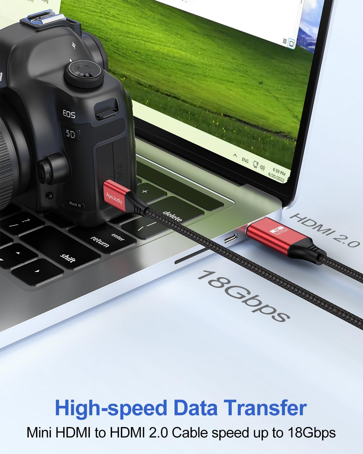 ApoJodly ApoJodly 10FT Mini HDMI to HDMI Cable 4K 60Hz High Speed Nylon Braided for Camera Tablet Laptop Monitor Graphics Card - View 7 of 7