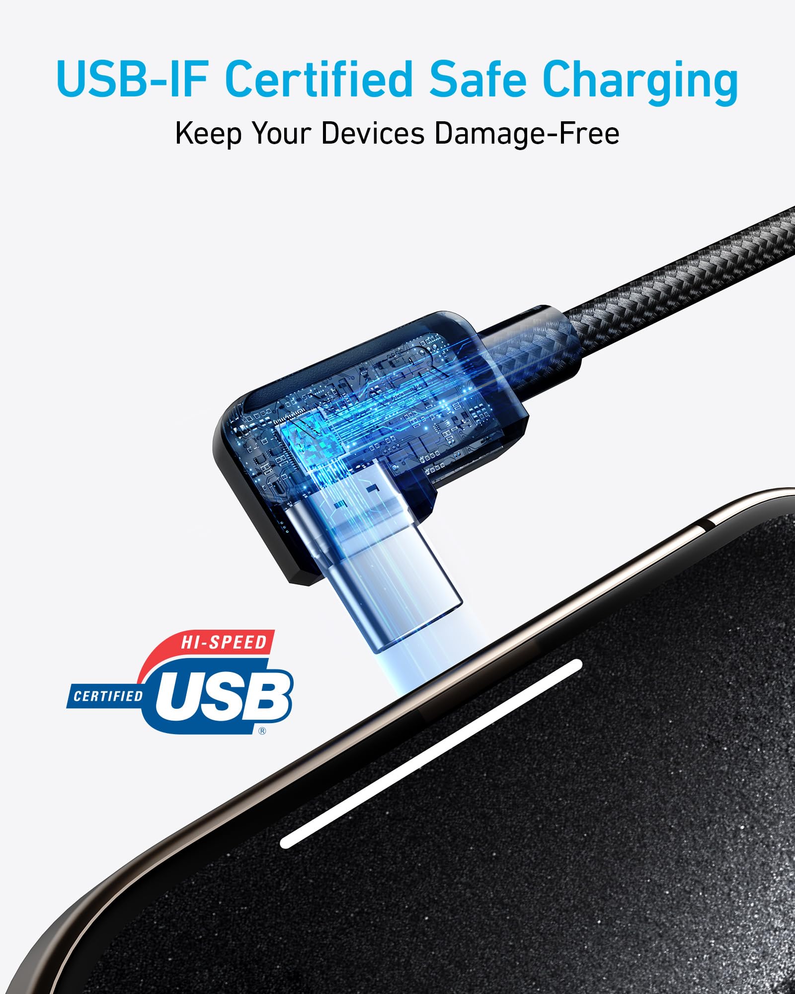 Anker Anker 2 Pack 6ft Right Angle USB A to USB C Braided Cable Durable 90 Degree Type C Cord for Samsung Galaxy Note 10 LG V30 Black - View 4 of 5