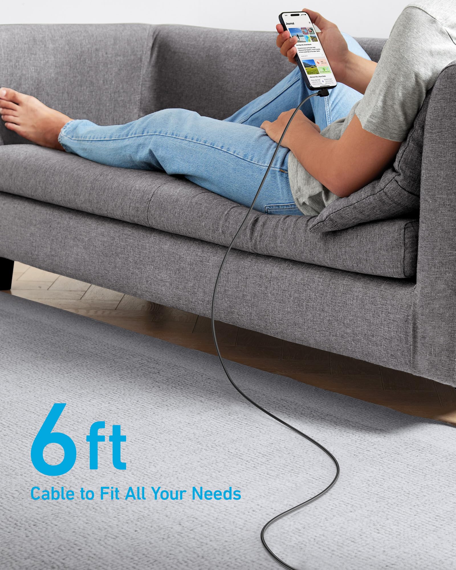 Anker Anker 2 Pack 6ft Right Angle USB A to USB C Braided Cable Durable 90 Degree Type C Cord for Samsung Galaxy Note 10 LG V30 Black - View 5 of 5