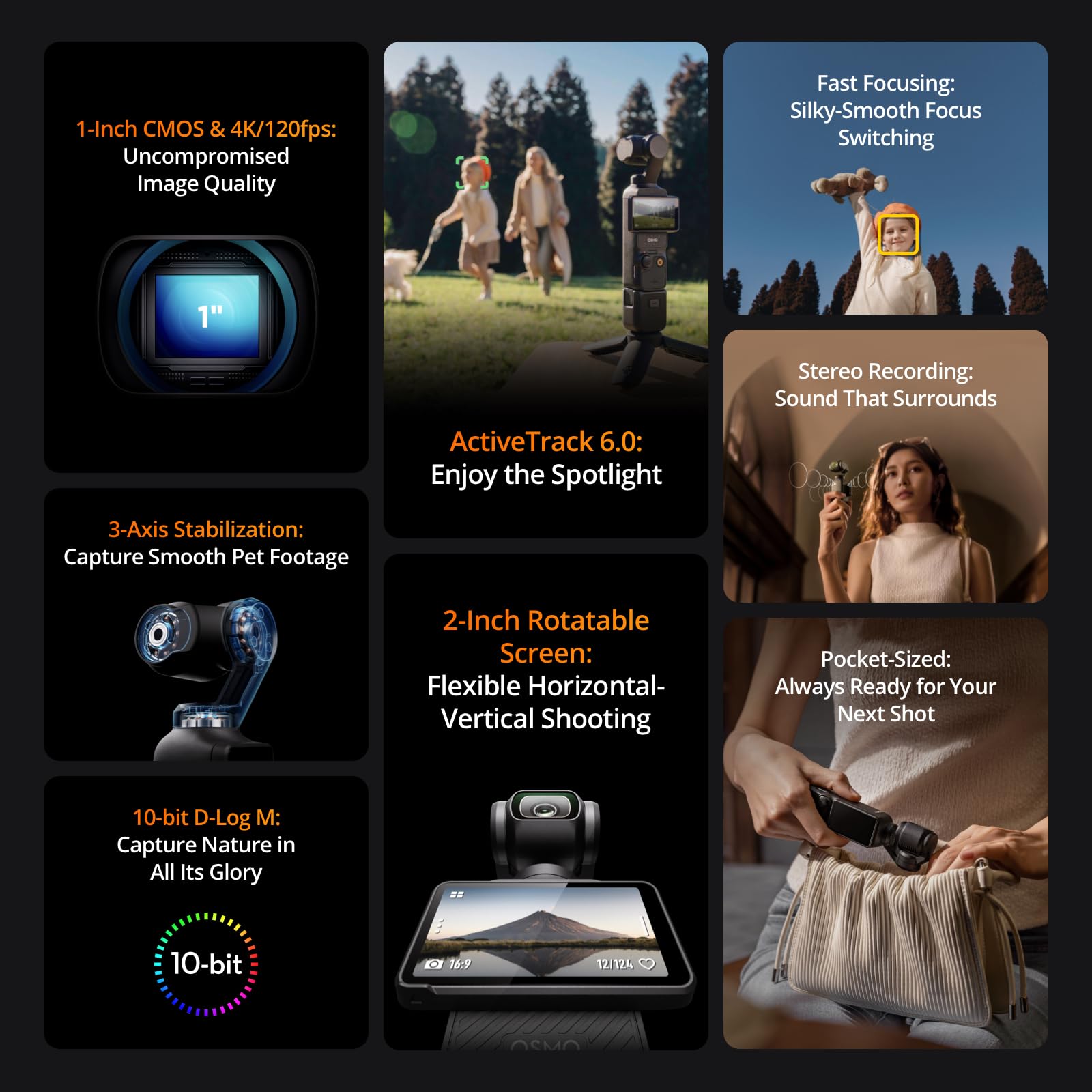 DJI DJI Osmo Pocket 3, Vlogging Cameras with 1'' CMOS & 4K/120fps Vlog Camera, 3-Axis Stabilization, Fast Focusing, Face/Object Tracking, Digital Vlogging Camera for YouTube - View 5 of 9