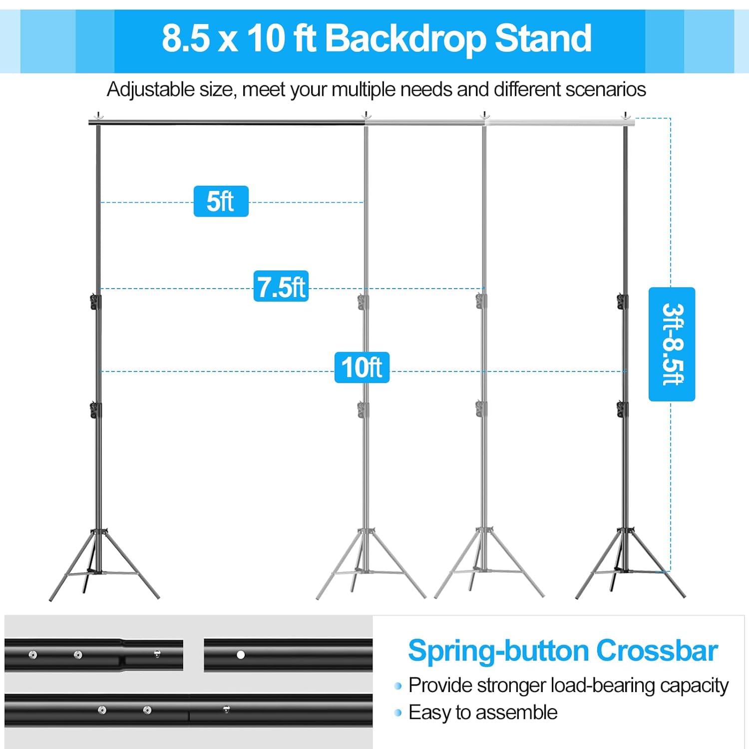 EMART EMART Heavy Duty Backdrop Stand Adjustable 8.5 x 10ft Photo Background Support System Kit with Carry Bag for Photography - View 2 of 9