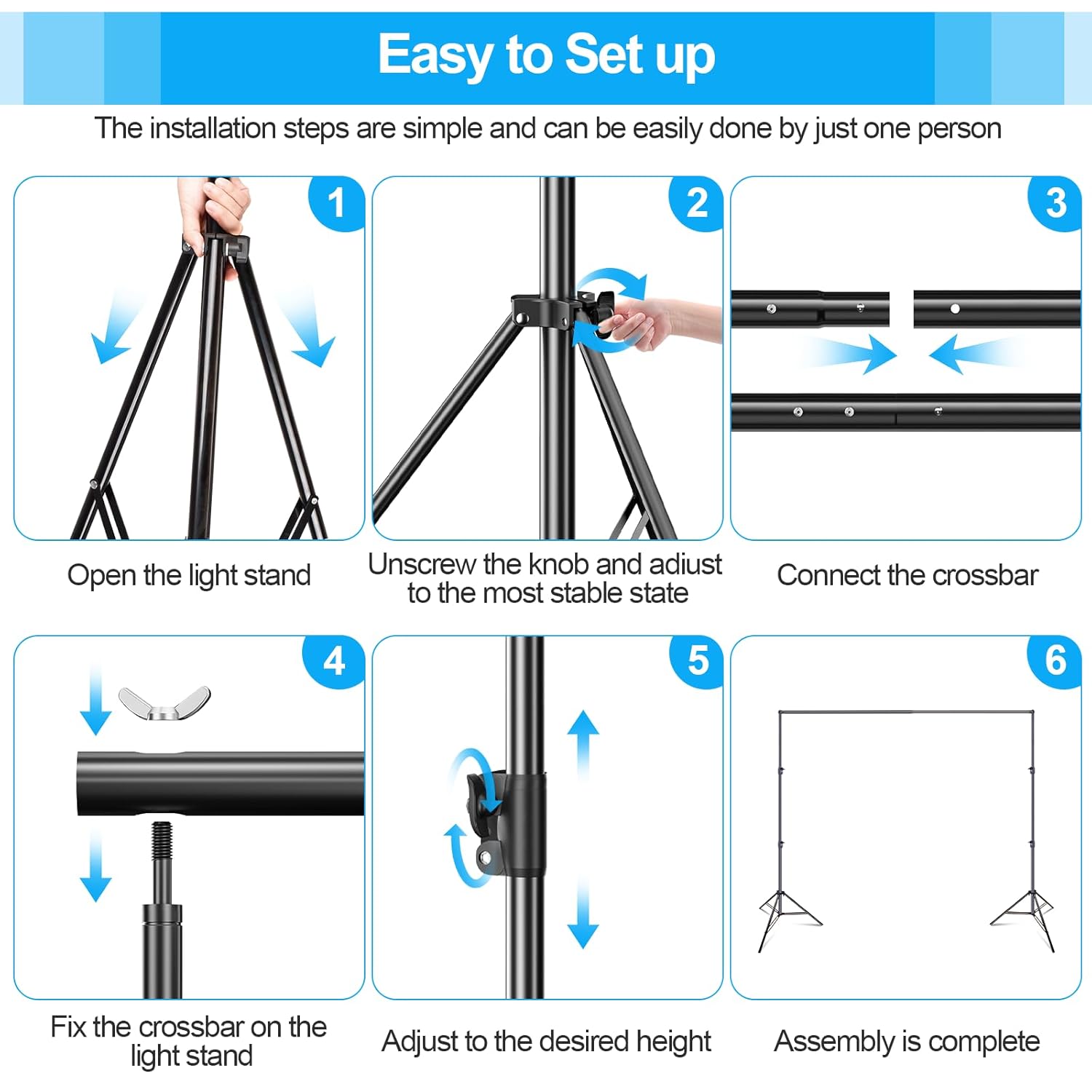 EMART EMART Heavy Duty Backdrop Stand Adjustable 8.5 x 10ft Photo Background Support System Kit with Carry Bag for Photography - View 6 of 9