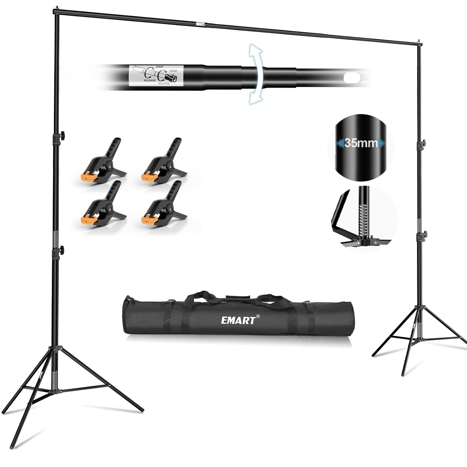 EMART EMART Heavy Duty Backdrop Stand Adjustable 8.5 x 10ft Photo Background Support System Kit with Carry Bag for Photography - View 8 of 9