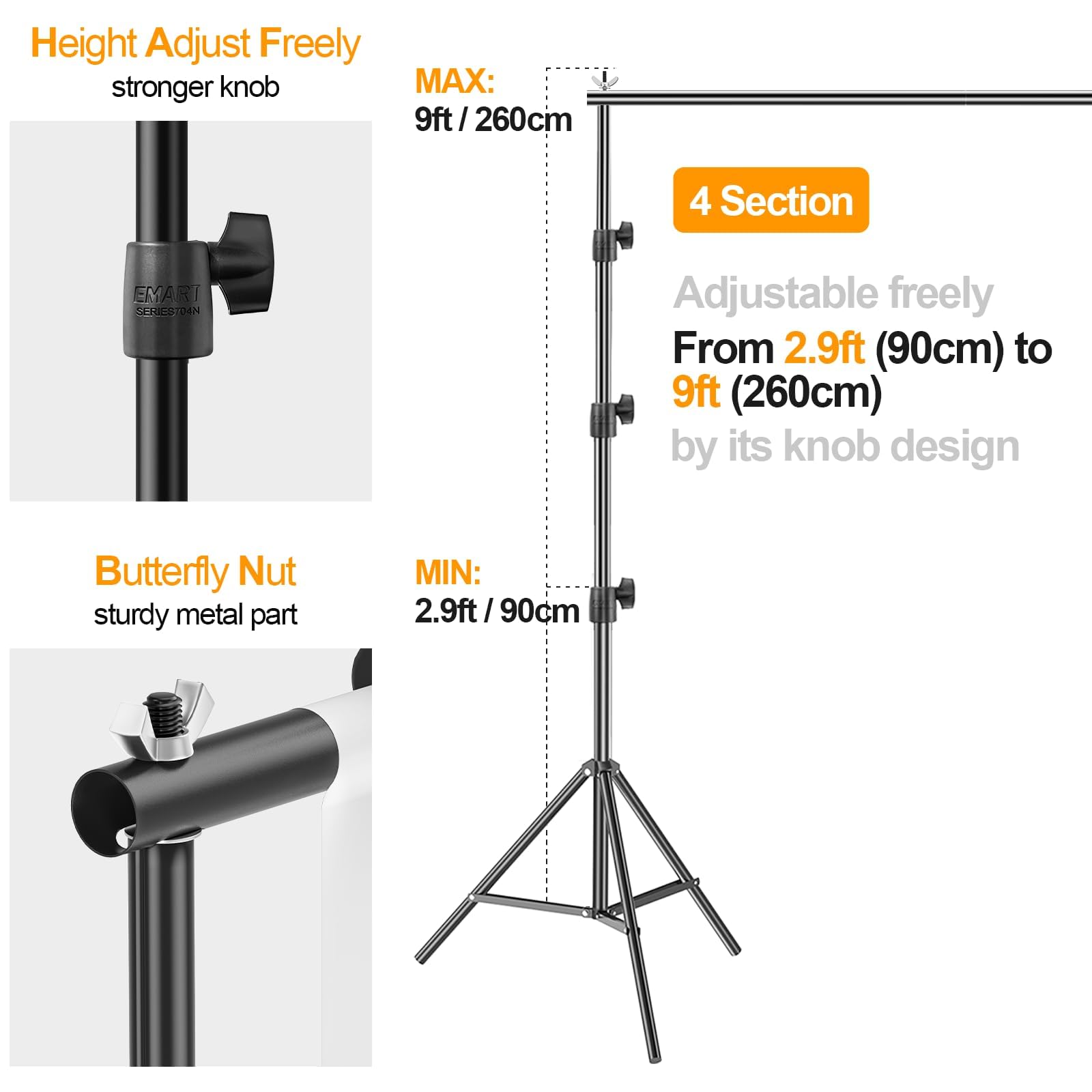 EMART EMART Photo Backdrop Stand Kit 9x10 ft Adjustable Frame for Photography and Party Decoration Support Holder - View 2 of 6