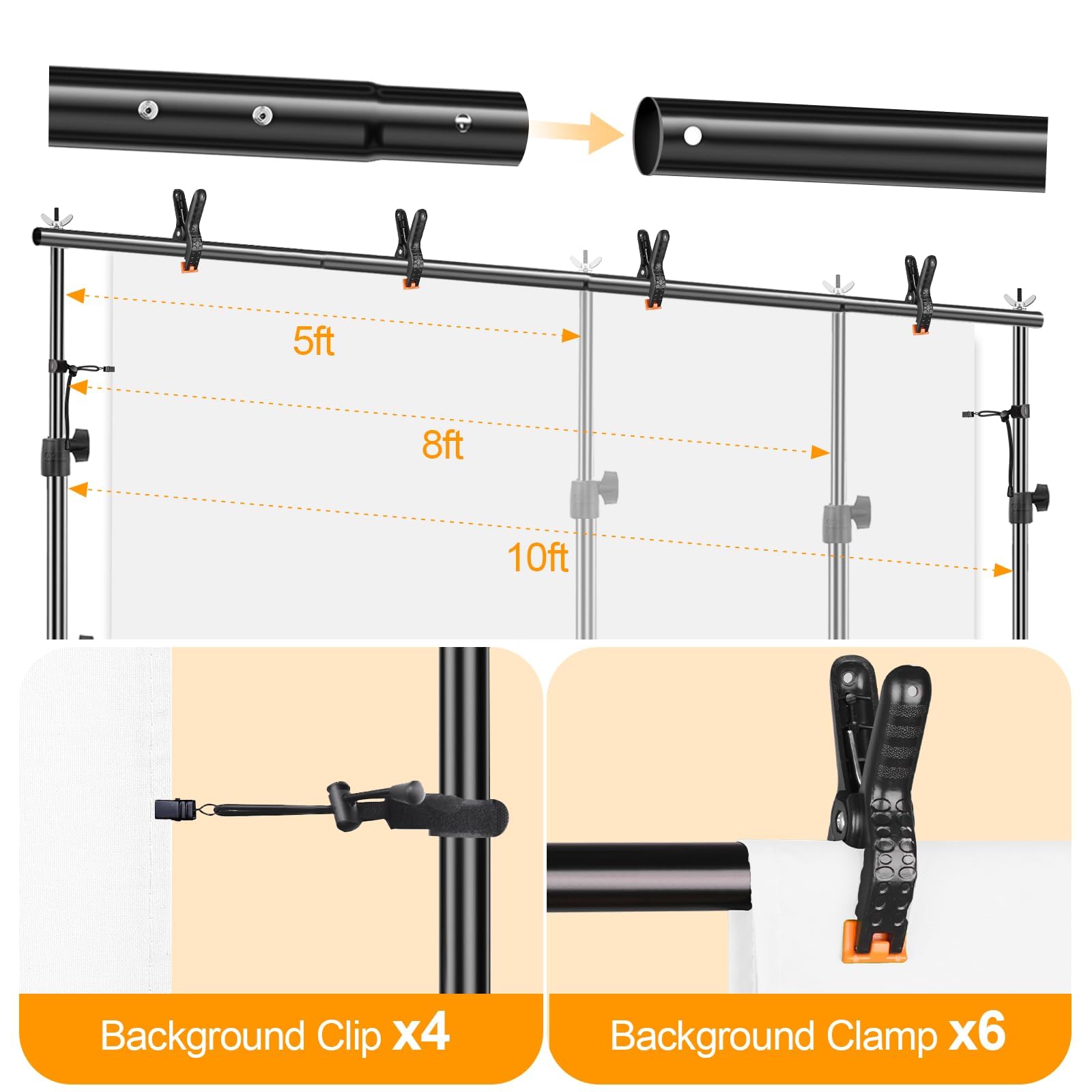 EMART EMART Photo Backdrop Stand Kit 9x10 ft Adjustable Frame for Photography and Party Decoration Support Holder - View 3 of 6