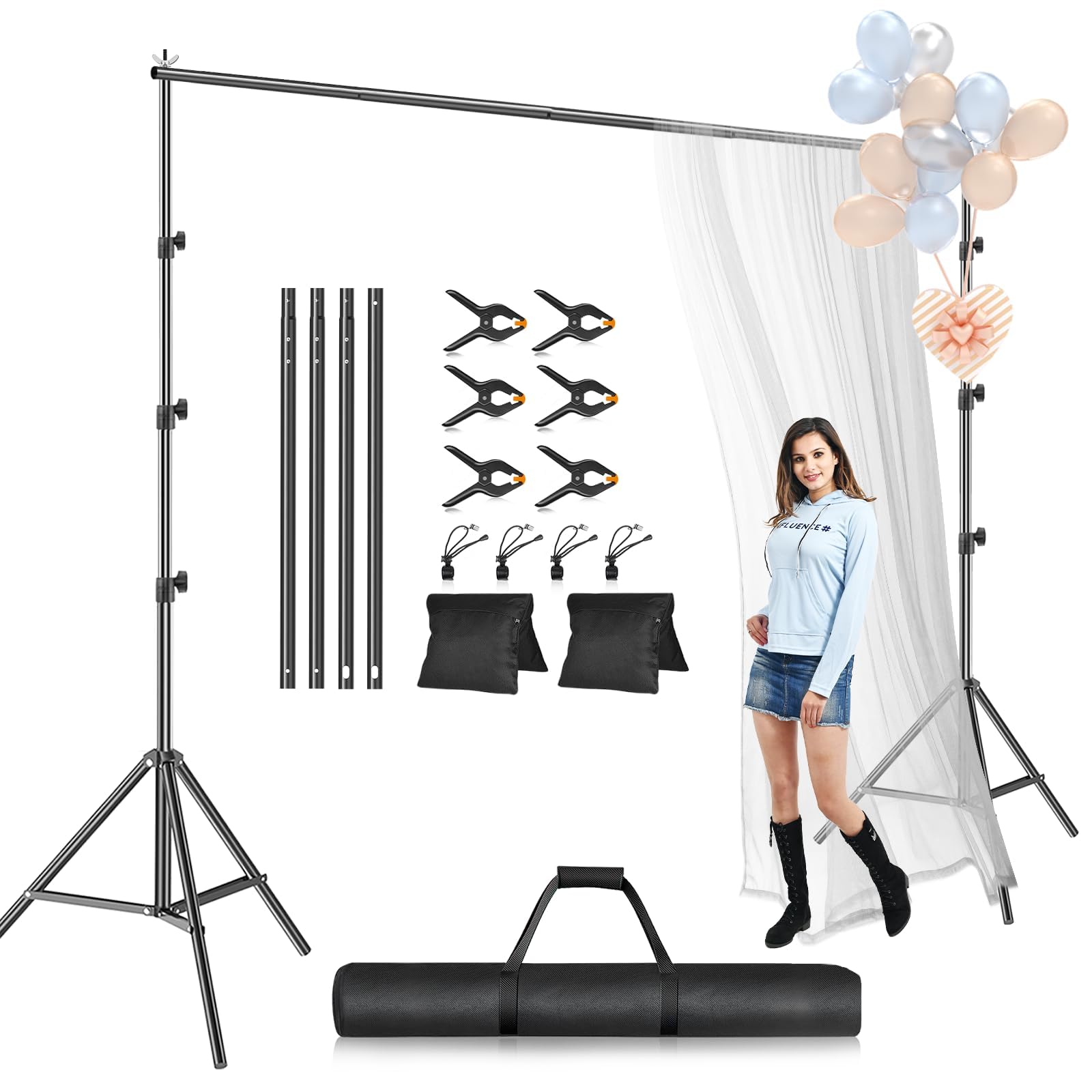 EMART Photo Backdrop Stand Kit 9x10 ft Adjustable Frame for Photography and Party Decoration Support Holder