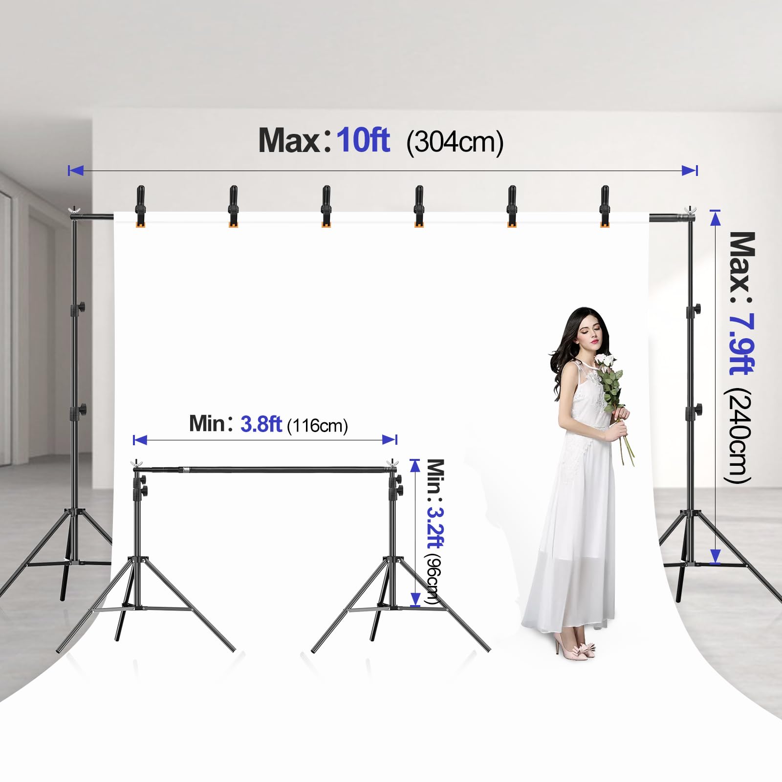 EMART EMART 10x7.9FT Backdrop Stand Adjustable Heavy Duty Support System Kit with Clamps Sandbag and Carry Bag for Photography and Events - View 2 of 7