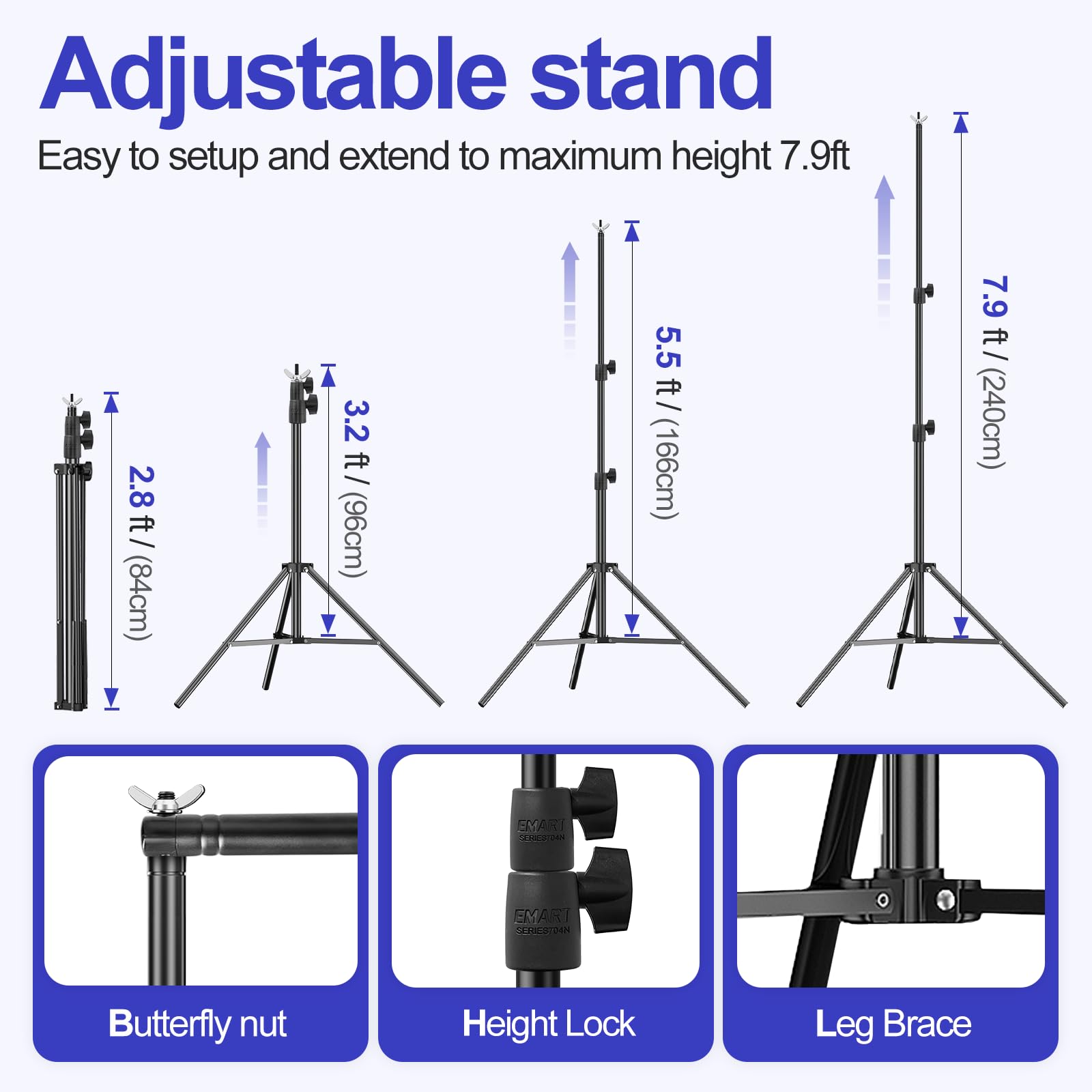 EMART EMART 10x7.9FT Backdrop Stand Adjustable Heavy Duty Support System Kit with Clamps Sandbag and Carry Bag for Photography and Events - View 4 of 7