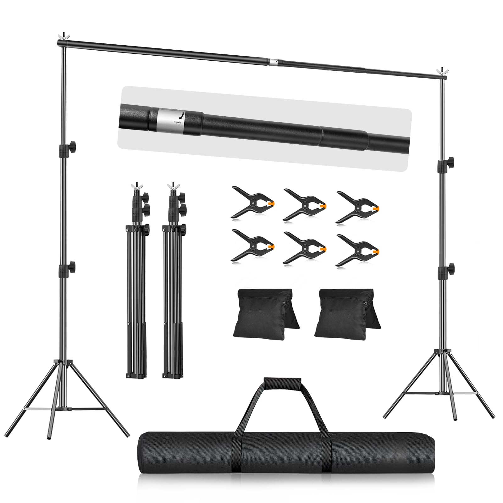 EMART 10x7.9FT Backdrop Stand Adjustable Heavy Duty Support System Kit with Clamps Sandbag and Carry Bag for Photography and Events