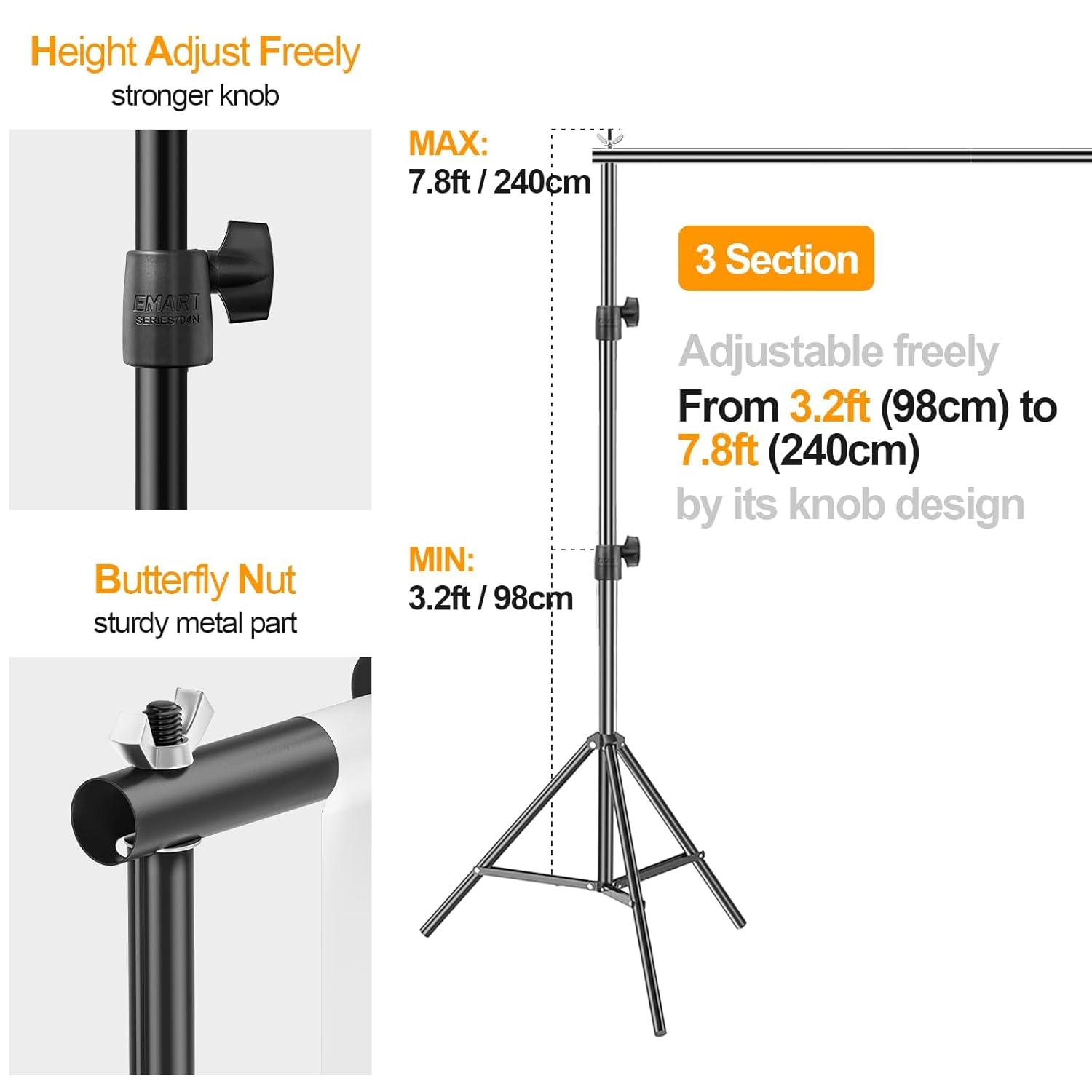 EMART EMART Photo Backdrop Stand Kit Adjustable Frame 7.8 x 10 ft for Photography and Party Decoration Banner Support Holder - View 2 of 9
