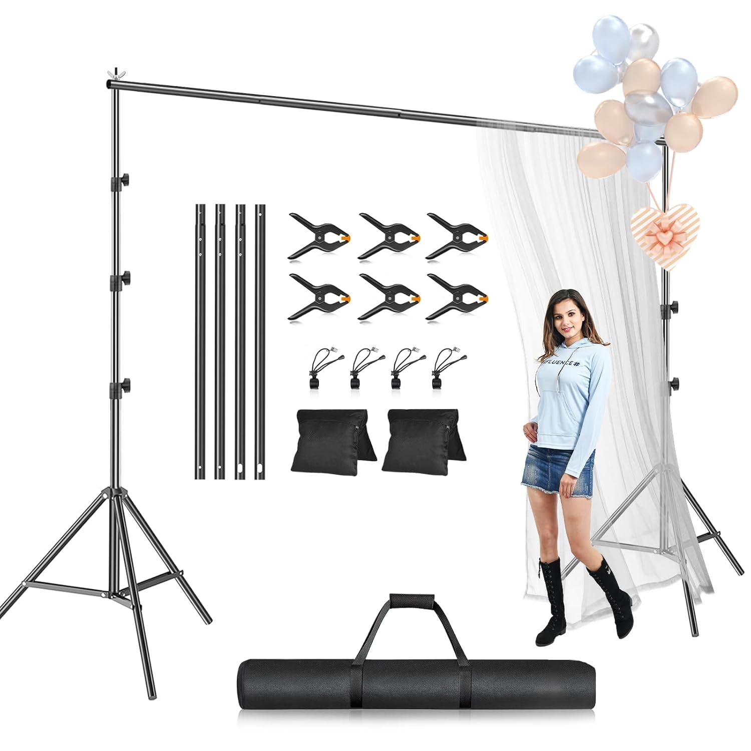 EMART Photo Backdrop Stand Kit Adjustable Frame 7.8 x 10 ft for Photography and Party Decoration Banner Support Holder