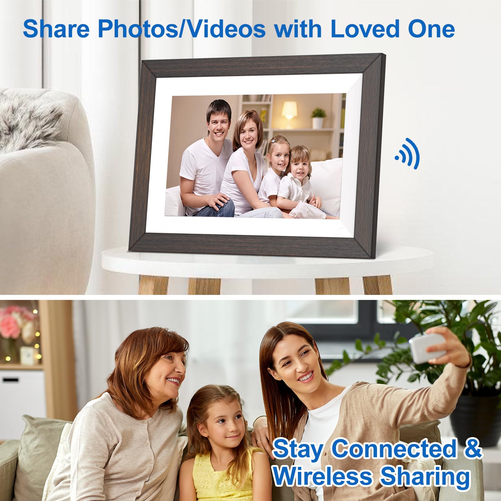 FULLJA Wooden Digital Photo Frame 10.1 Inch Wireless Electronic Album 32GB Auto Rotate Motion Sensor IPS Touch Screen Perfect Gift for Loved Ones - View 2 of 6